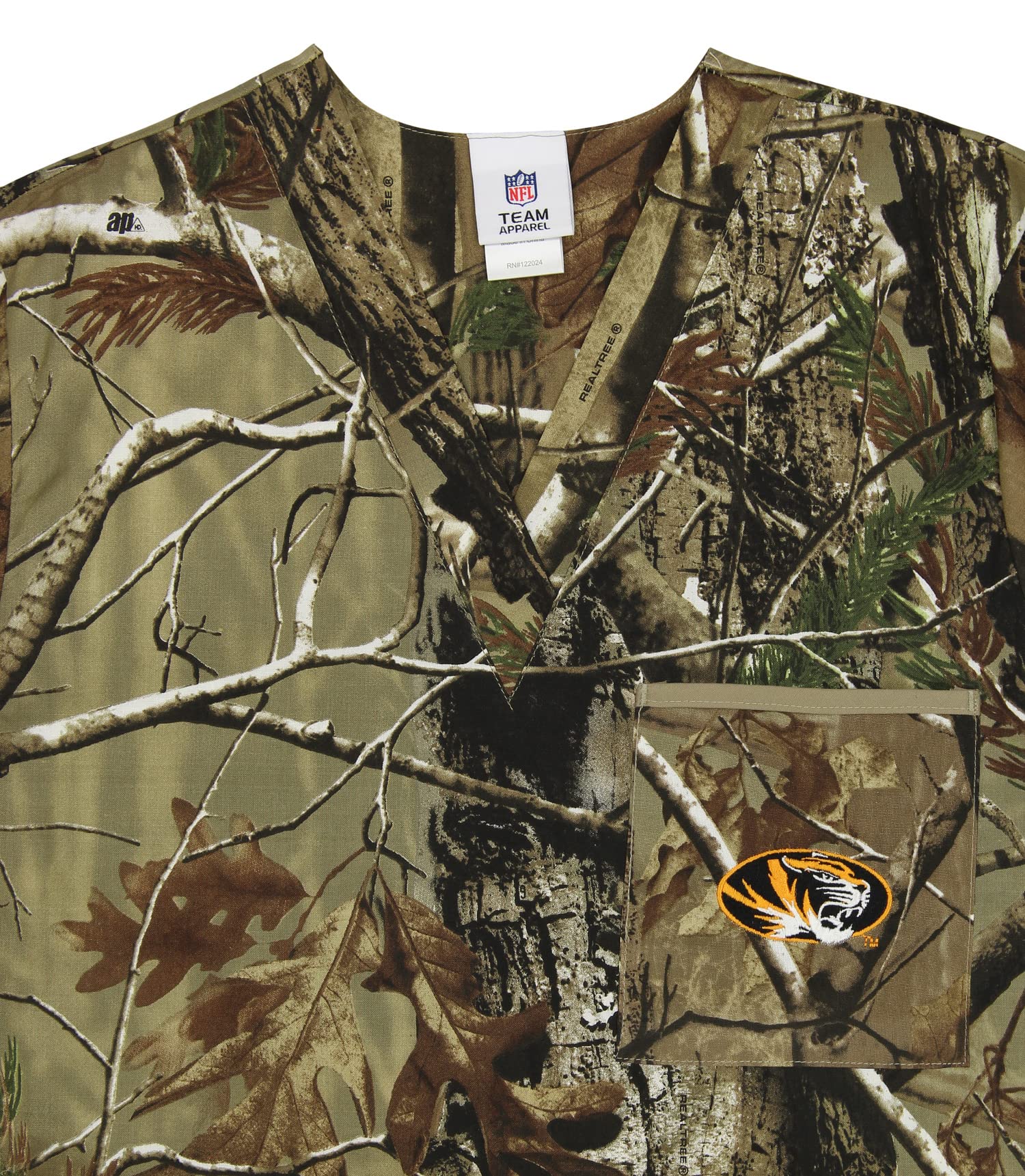 Fabrique Innovations NCAA Unisex Camo Team Logo Scrub Top - Medical Uniform for Doctors, Nurses & Healthcare Professionals - Perfect for Hospitals, Clinics & Workwear