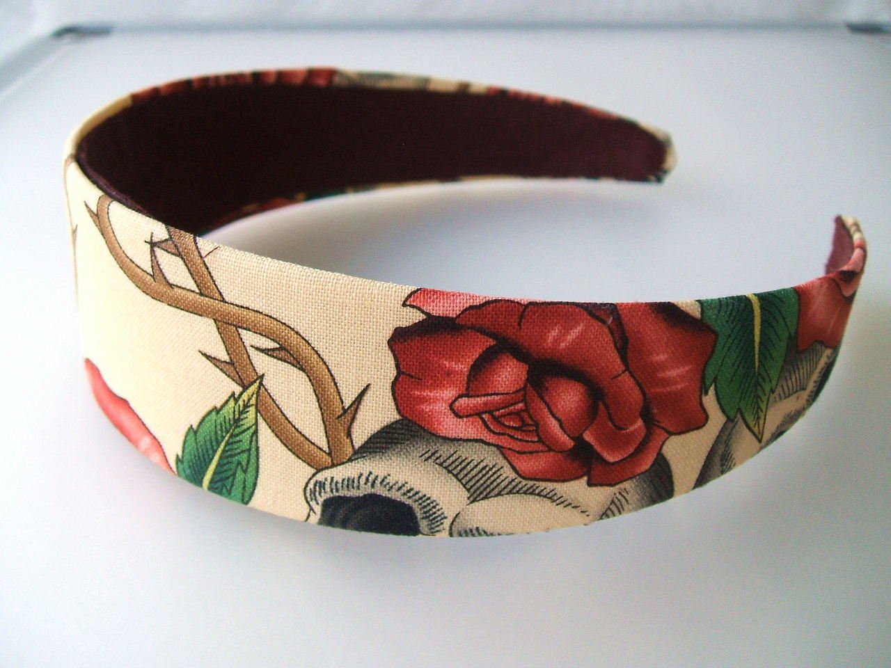 Alexander Henry Rose Tatto Beige Headband - Vintage Floral Hair Accessory for Women | Perfect for Weddings, Parties & Everyday Fashion
