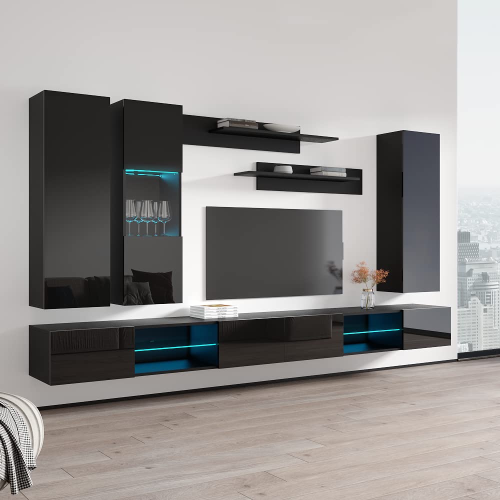 Modern Wall-Mounted TV Stand with Storage Shelves & LED Lights - EF5 33
