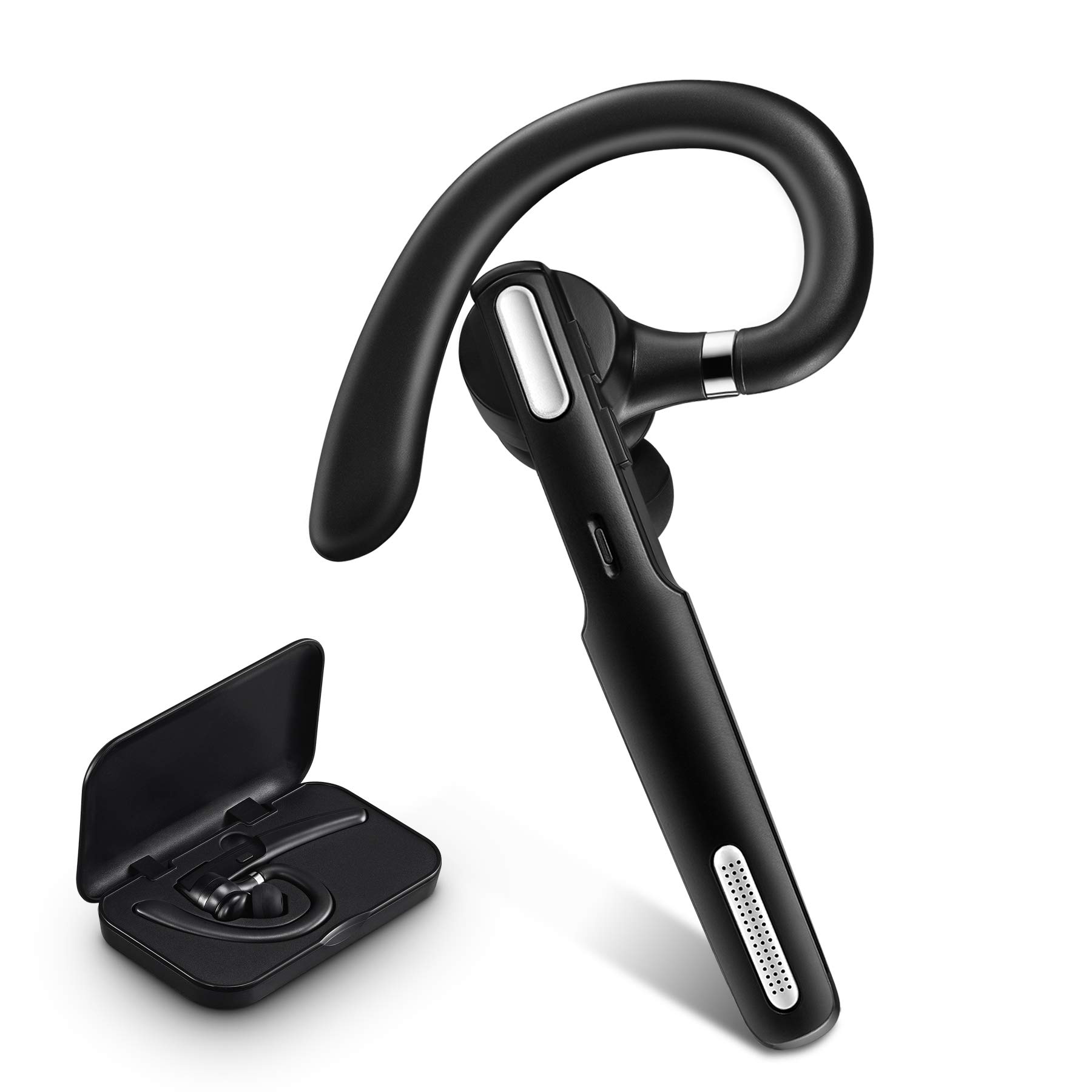 ICOMTOFIT Bluetooth Headset Wireless Earpiece V5.0 with Built-in Mic - Hands-Free Earphones for iPhone Android Smartphones - Perfect for Driving, Business Meetings & Office Work (Black)