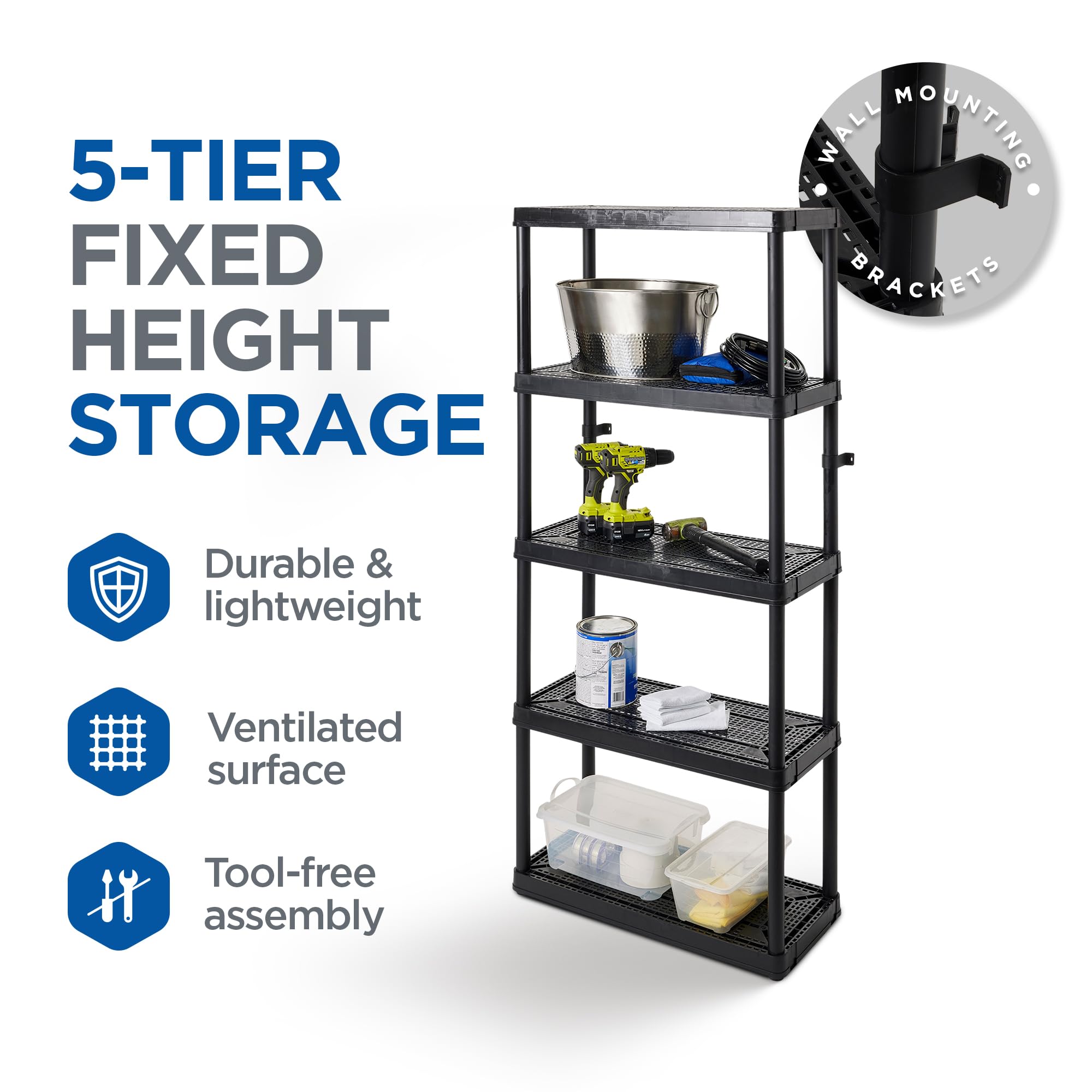 Gracious Living 5-Shelf Heavy Duty Storage Rack - Black (2 Pack) | Ventilated Shelving Unit for Home Organization, Garage, Basement & Laundry Room | Space-Saving Storage Solution for Clutter-Free Living