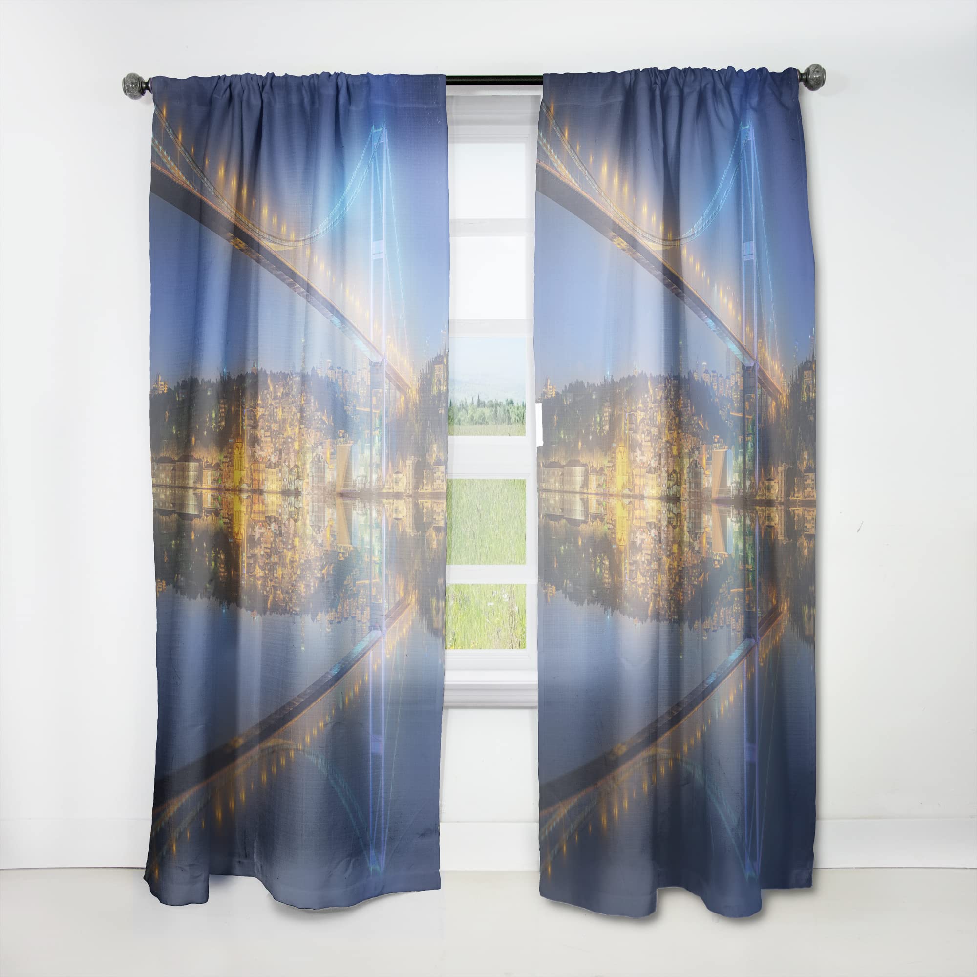 DesignQ Thermal Insulated Blackout Curtains - Bosphorus Bridge Night Skyline Istanbul Single Panel 52x108 - Perfect for Bedroom & Living Room Drapes - Blocks Light & Noise for Better Sleep
