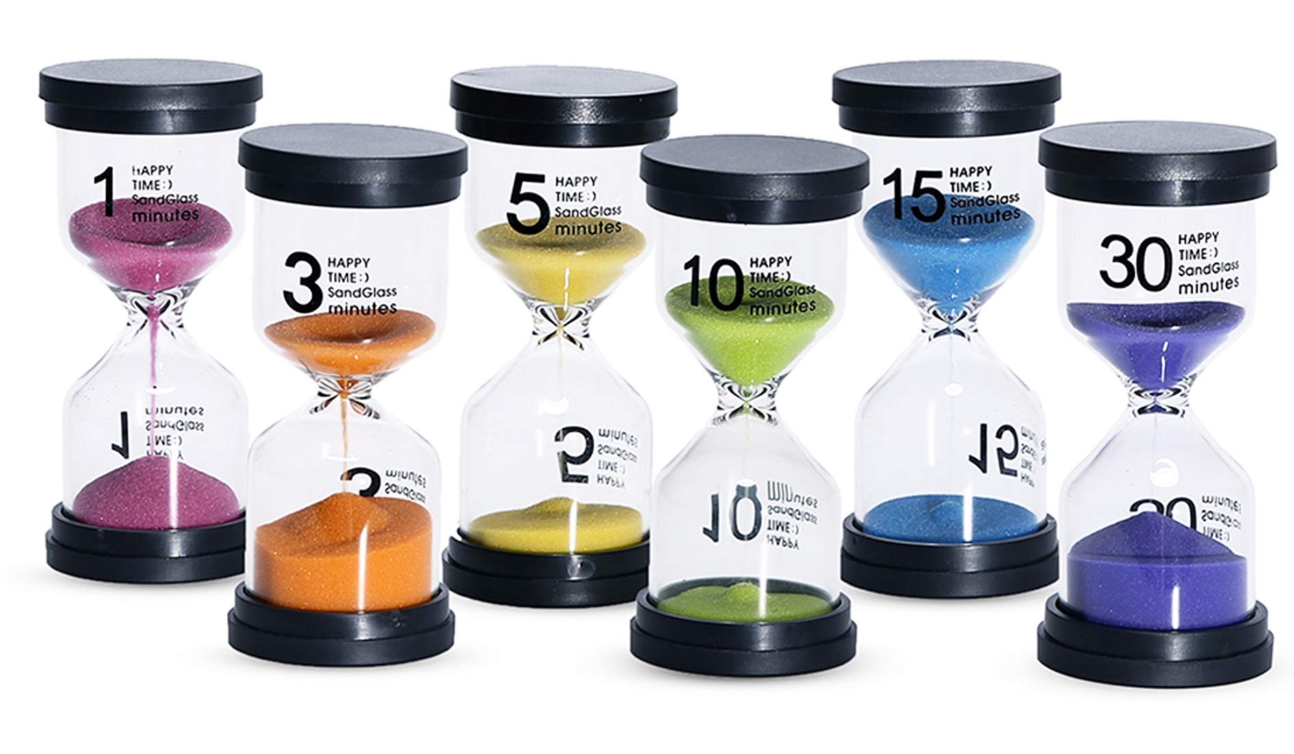 6-Pack Colorful Sand Timer Hourglass - 1/3/5/10/15/30 Minute Sand Clock for Kids Games, Classroom Learning, Kitchen Cooking & Office Decor | Fun Educational Tool for Time Management & STEM Activities