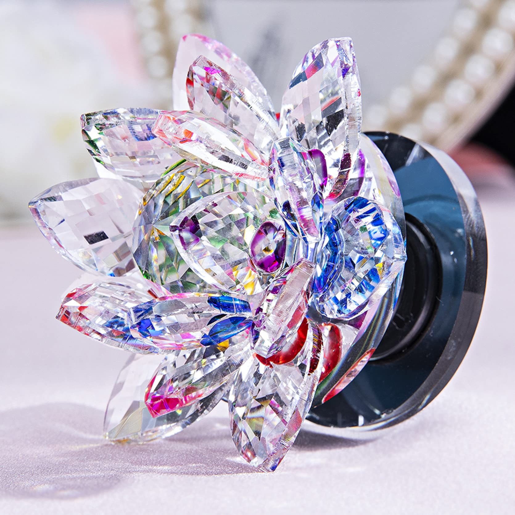 Crystal Lotus Flower Statue - Home Decor & Gift for Teacher, Valentine's Day