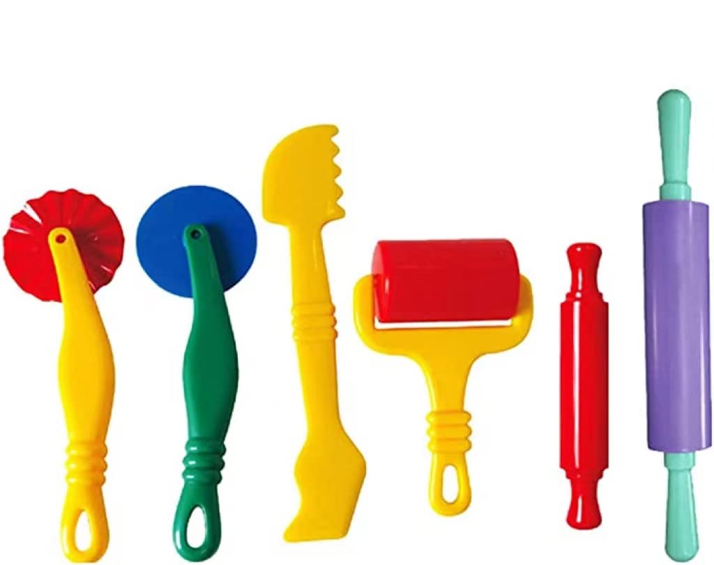 DesignerBox 6-Piece Clay Dough Tools Kit - Art Modeling Set with Rollers, Molds & Cutters - Plastic Play Dough Tools for Kids - Perfect for DIY Crafts, School Projects & Sensory Play Activities