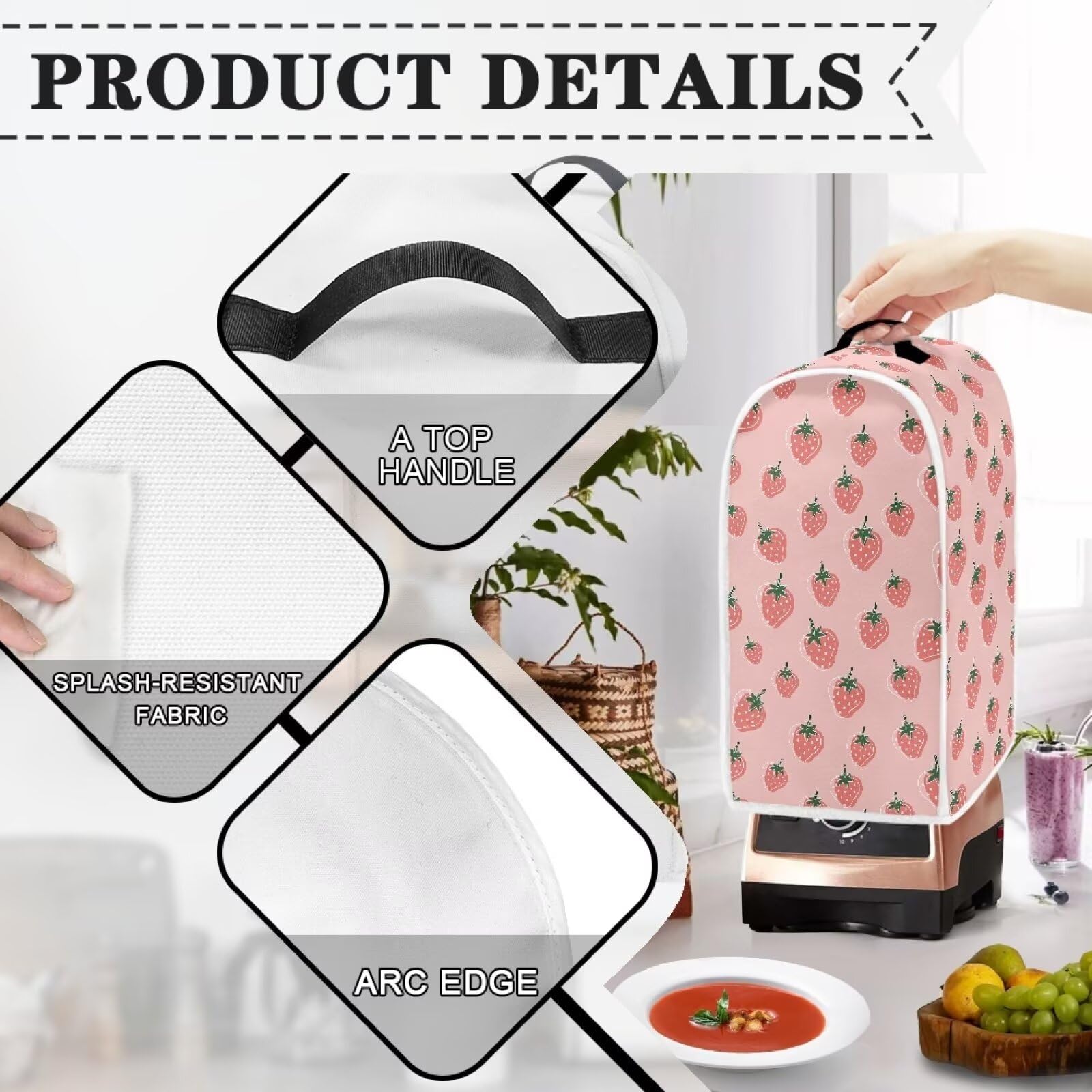 Universal Blender Cover - Durable, Waterproof Fabric Appliance Protector for Kitchen - Fits Most Small Blenders - Home Decor Organizer with Strawberry Design - Perfect for Countertop Storage & Kitchen Organization