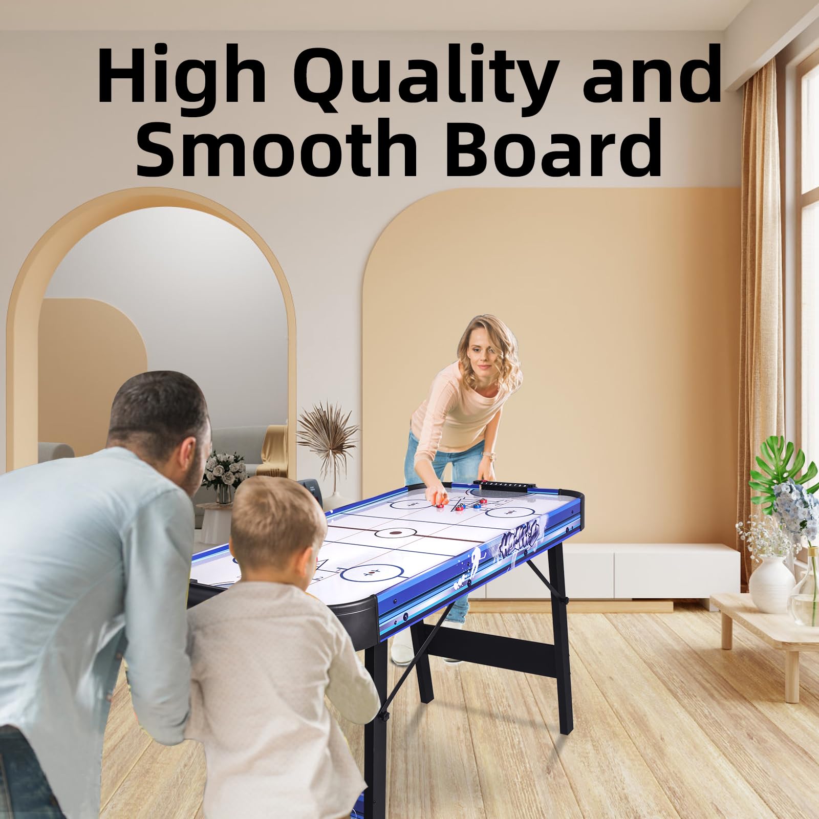 Foldable 4ft Air Hockey Table with Shuffleboard & Bowling - HLC Upgrade Multi-Game Table, 48 Inch Indoor Electric Hockey with Digital LED Scoreboard & Powerful 12V Motor - Perfect for Game Rooms, Basements & Family Entertainment