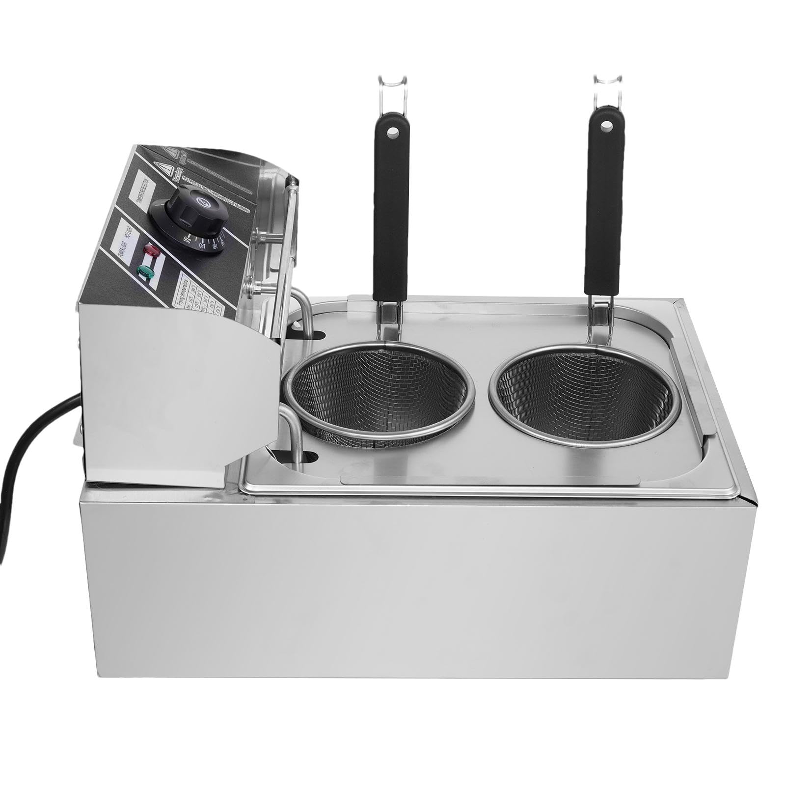 110V Commercial Pasta Cooker - 1500W Electric Noodle Cooker with Dual Baskets | 0°F-392°F Temperature Control | Professional Pasta & Dumpling Boiler for Restaurants, Cafes & Home Kitchens | Perfect for Cooking Spaghetti, Vegetables, Ramen & Asian Dumplings