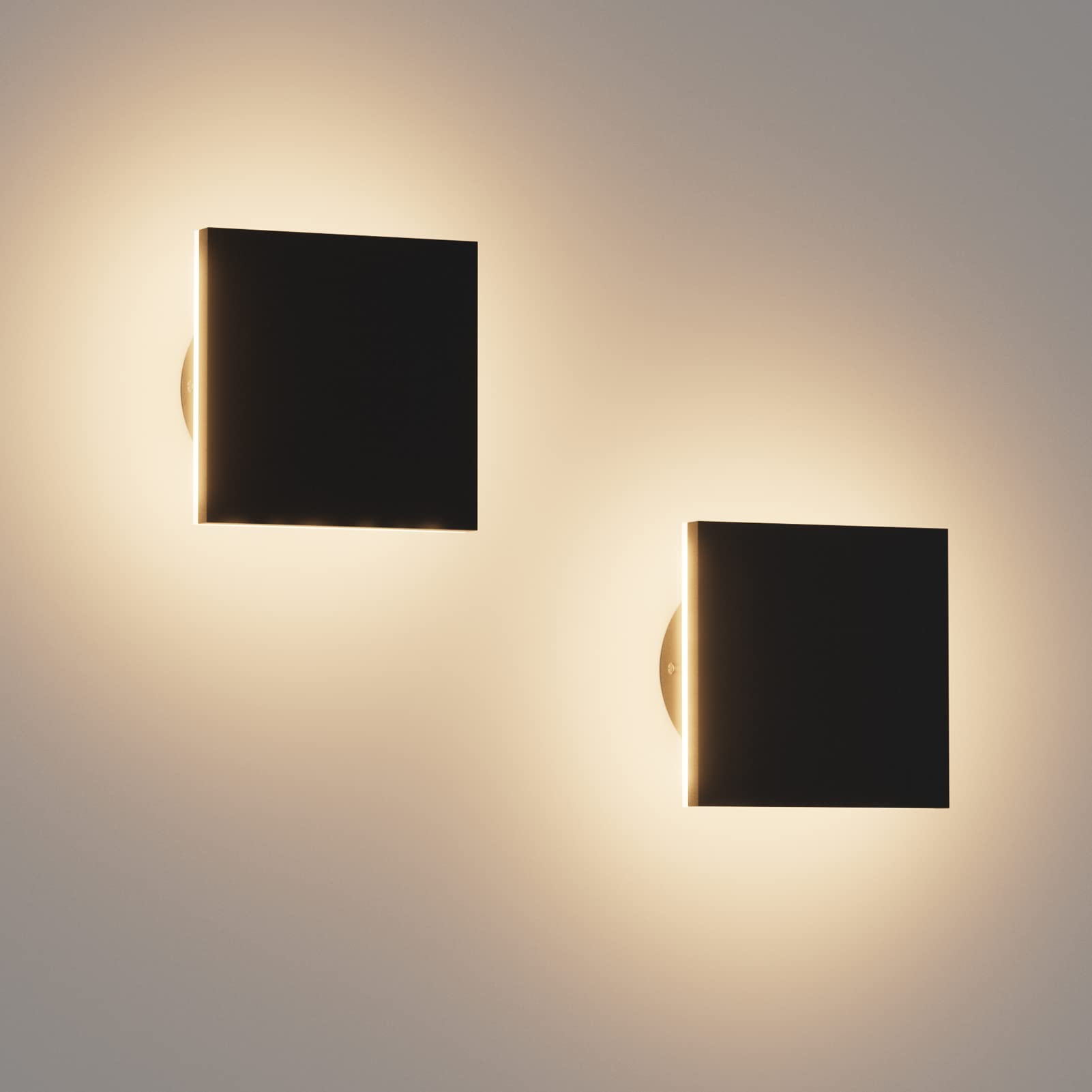 2 Pack Modern LED Wall Sconce Lights - Indoor/Outdoor Black Aluminum Square Porch Lighting for Home, Garden, Patio, Entryway & Hallway - Energy Efficient Waterproof Exterior & Interior Wall Lights