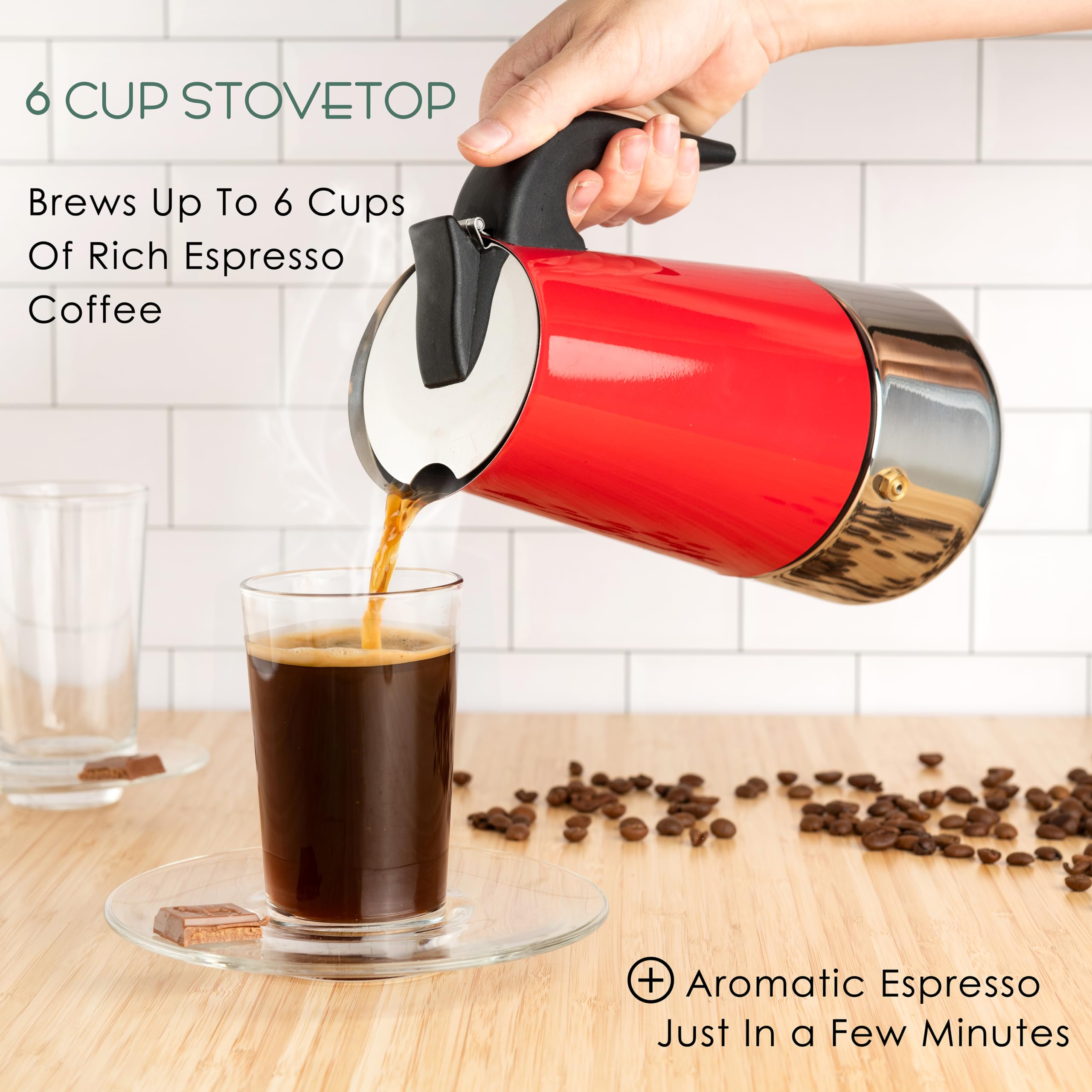 Mixpresso 6 Cup Stovetop Espresso Maker - Stainless Steel Moka Pot for Camping & Home Brewing