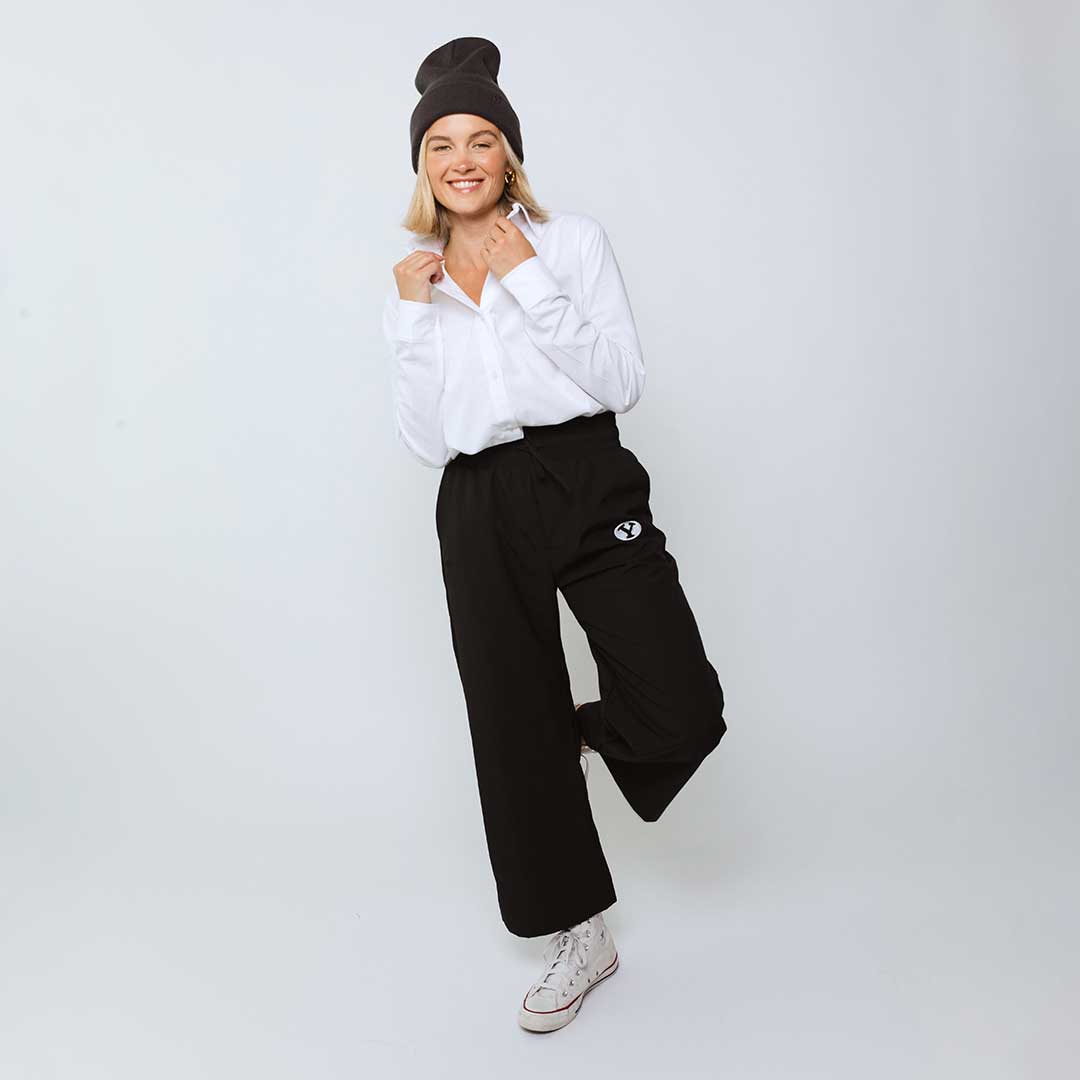 BYU Audrey Wide Leg Pants for Women - High Waisted Stretch Comfortable Trousers, Black - Perfect for Office, Travel & Casual Wear