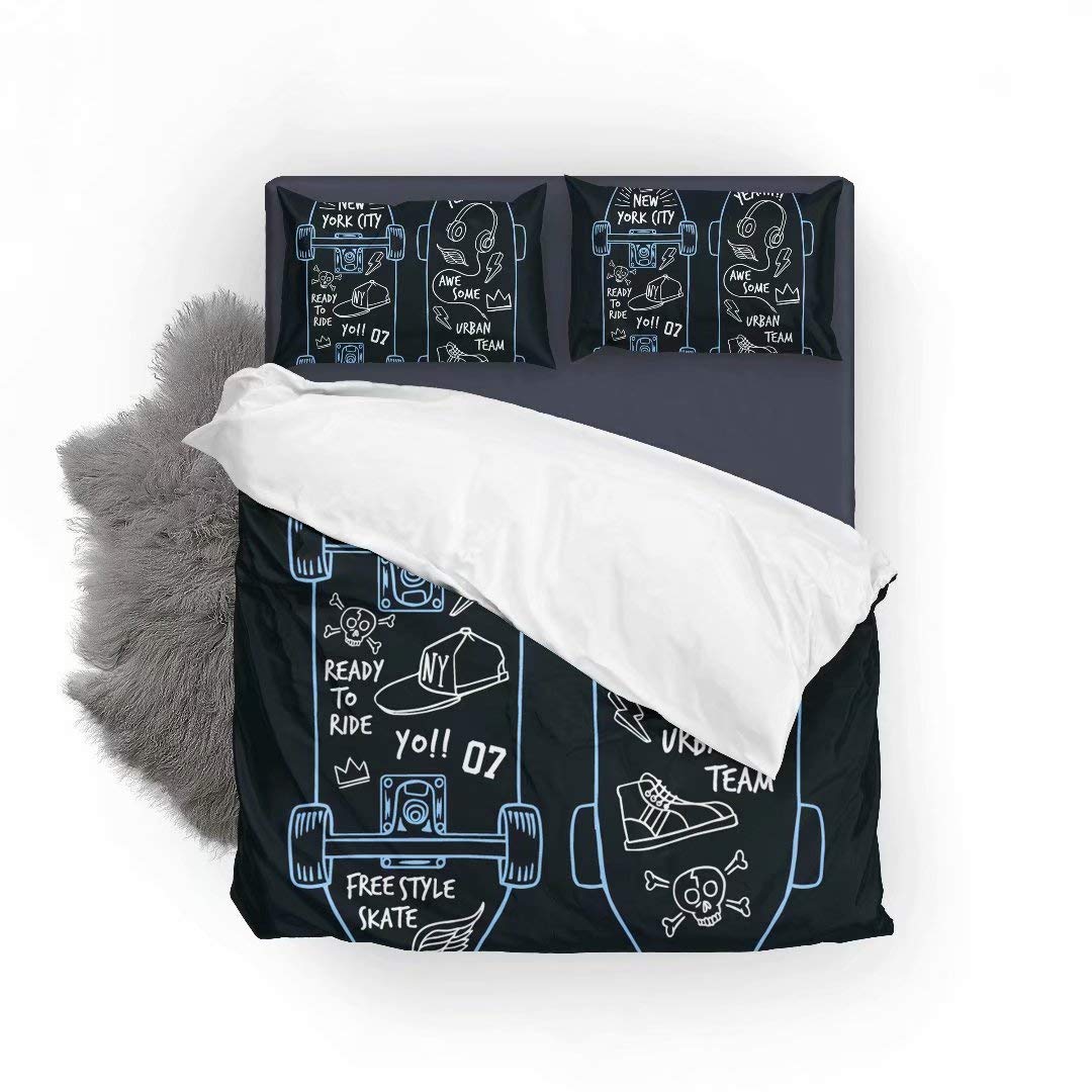 Skateboard Themed Ultra Soft Bedding Set - Lightweight Brushed Microfiber Duvet Cover & Pillowcase (Twin Size) | Trendy Bedroom Decor, Perfect Gift for Teens & Skateboard Lovers - Ideal for Dorm Rooms, Teen Bedrooms & Skate Enthusiasts