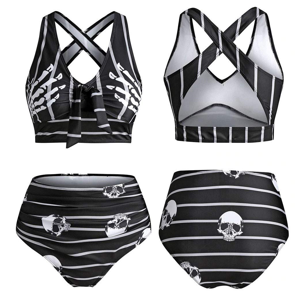 Women's High Waisted Bikini Swimsuits - Striped Cross Push Up 2 Piece Bathing Suit with Tummy Control | Sexy Summer Beachwear for Pool Party & Vacation