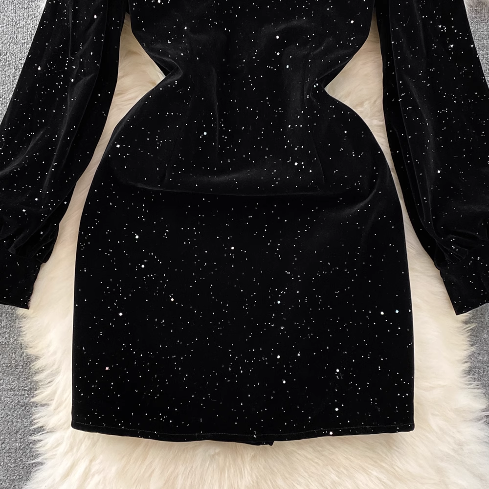 Vintage Sparkling Sequined Velvet Dress for Women - Elegant Winter & Fall Party Gown - Perfect for Holiday Parties, Christmas Dinners & Special Occasions