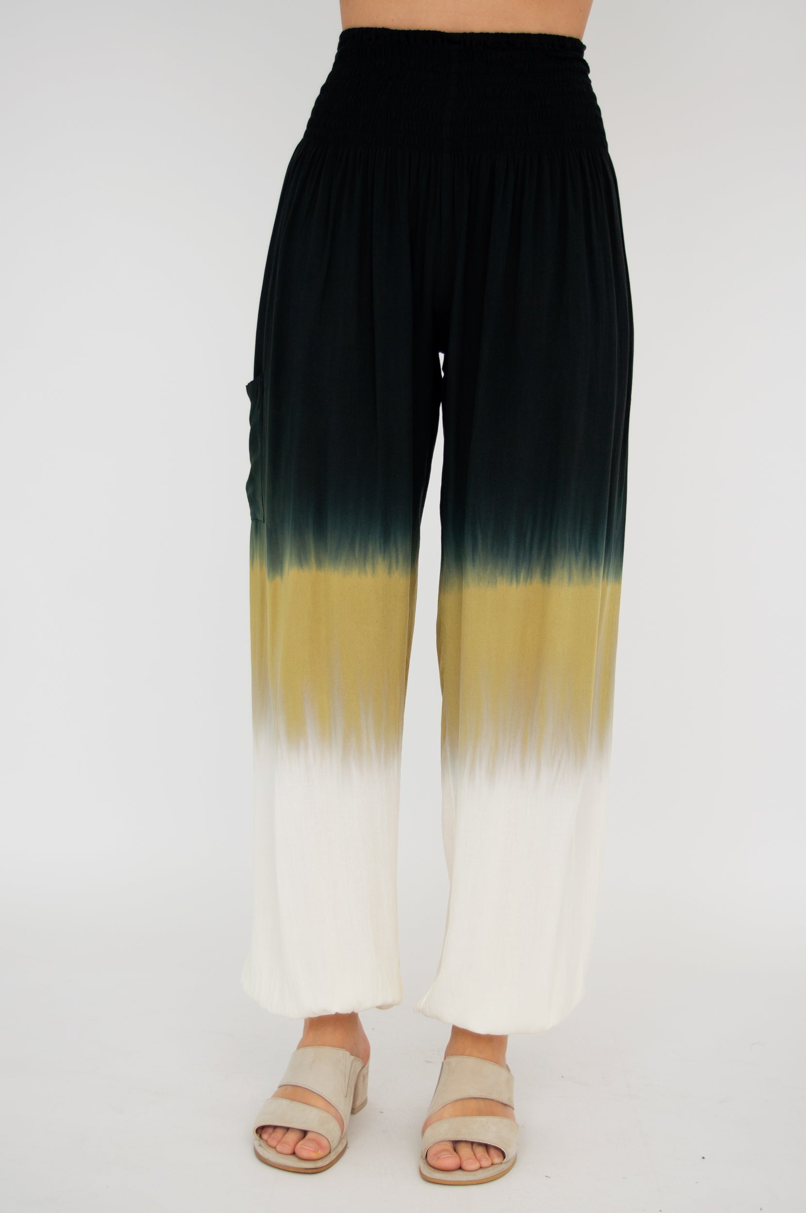 Embra Pants for Women - Black Dip Dye High Waisted Yoga Pants with Side Pockets | Perfect for Yoga, Gym Workouts & Lounge Wear