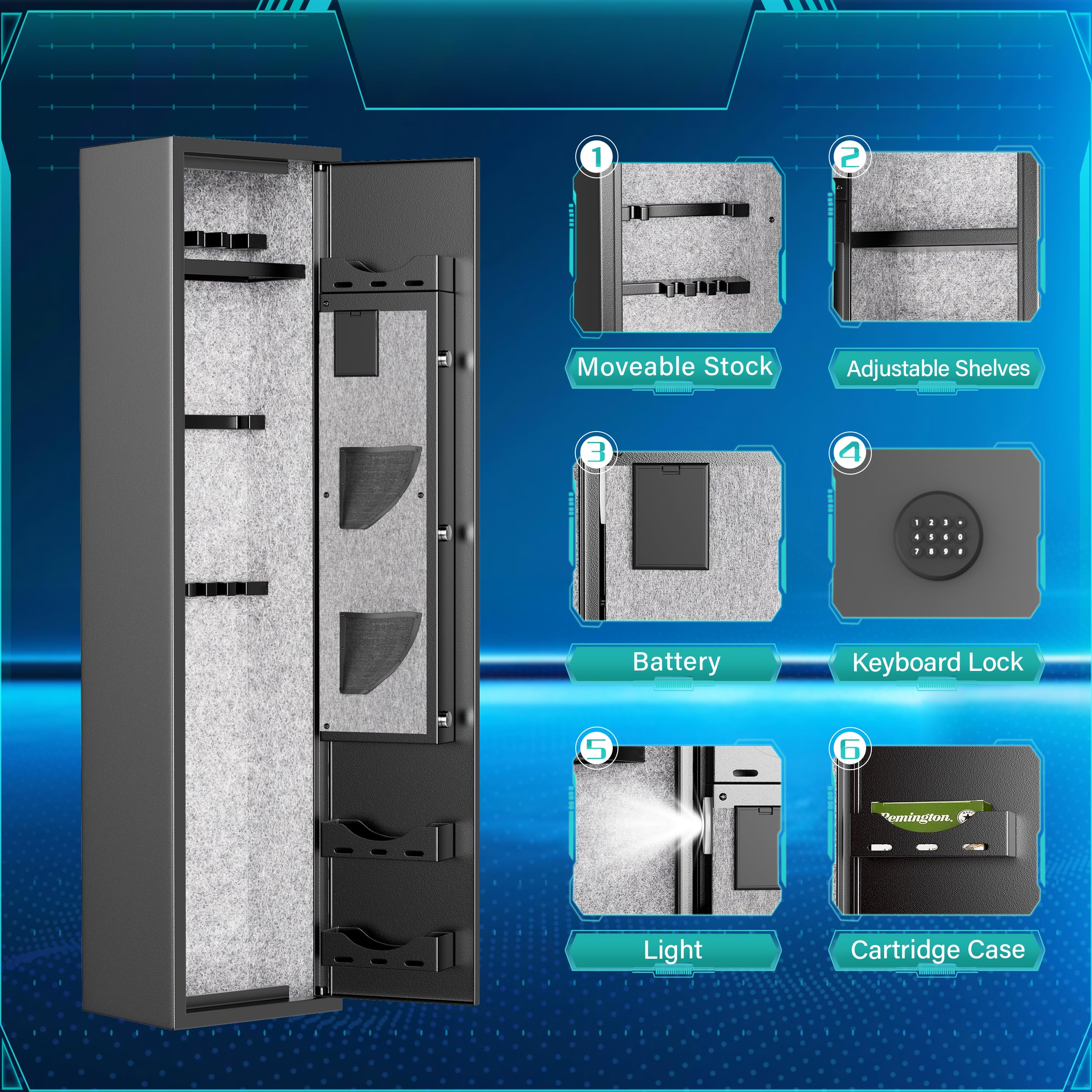 Superday 3-5 Rifle Gun Safe with Electronic Keyboard Lock - Quick Access Large Gun Cabinet for Rifles & Pistols - Heavy Duty Home Defense Safe with Interior Rifle Rack & Storage Pockets - Perfect for Bedroom, Closet or Basement Firearm Protection