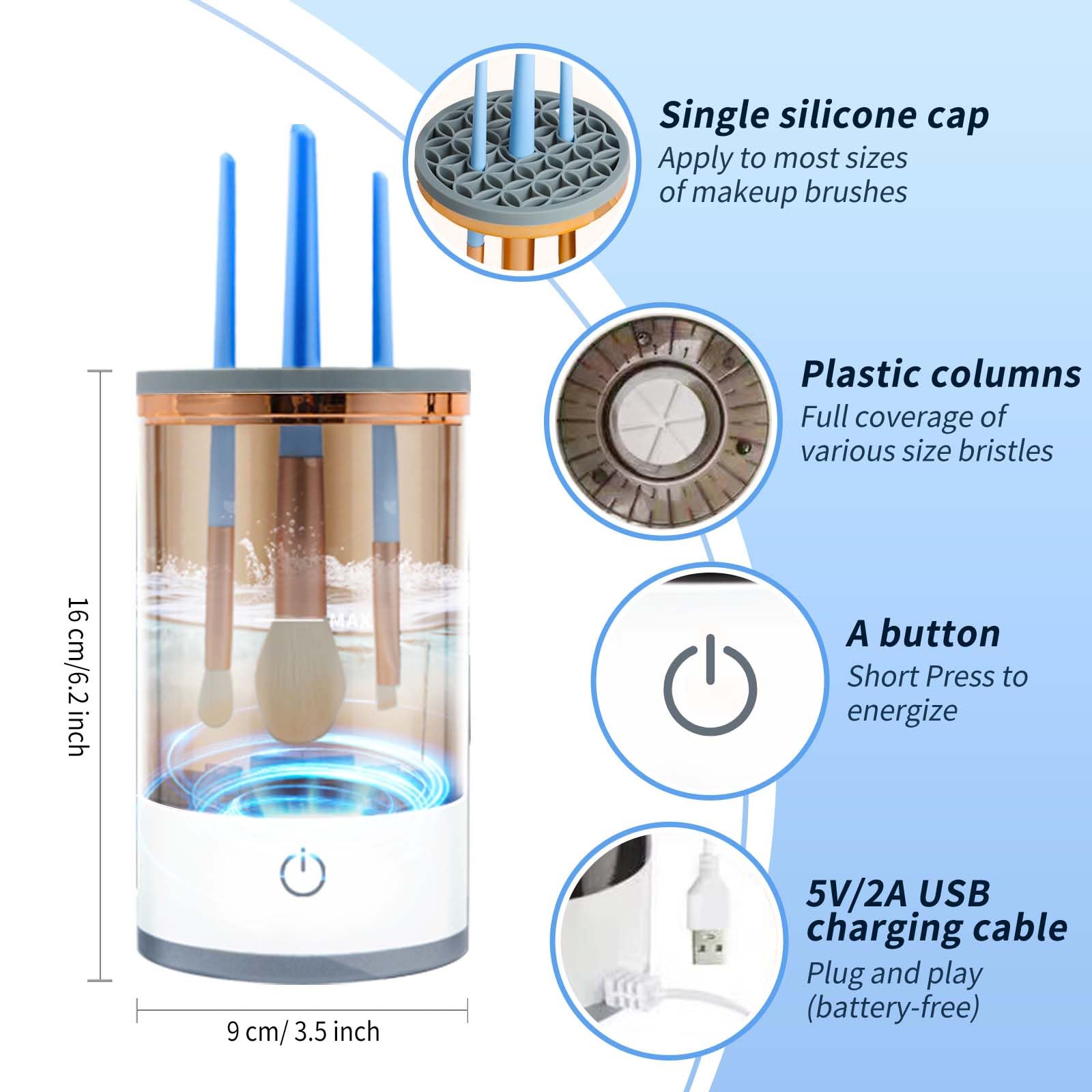 Electric Makeup Brush Cleaner Machine - Automatic Spinning Brush Washer with Cleaning Mat | Fast & Deep Cleaning for Foundation, Blush, Eyeshadow Brushes | Perfect for Home & Professional Makeup Artists