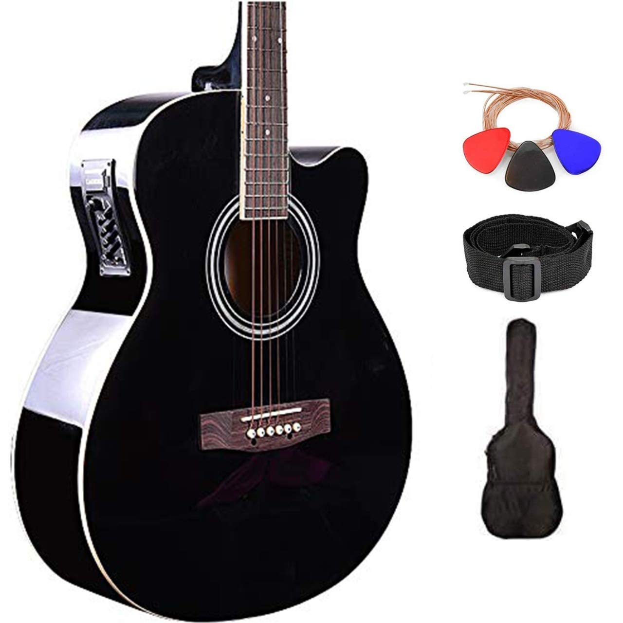 Kadence Frontier Series Acoustic Electric Guitar - Spruce Top with Black EQ Finish - Includes Strings, Strap, Pickup & Gig Bag - Perfect for Stage Performances, Studio Recording & Traveling Musicians