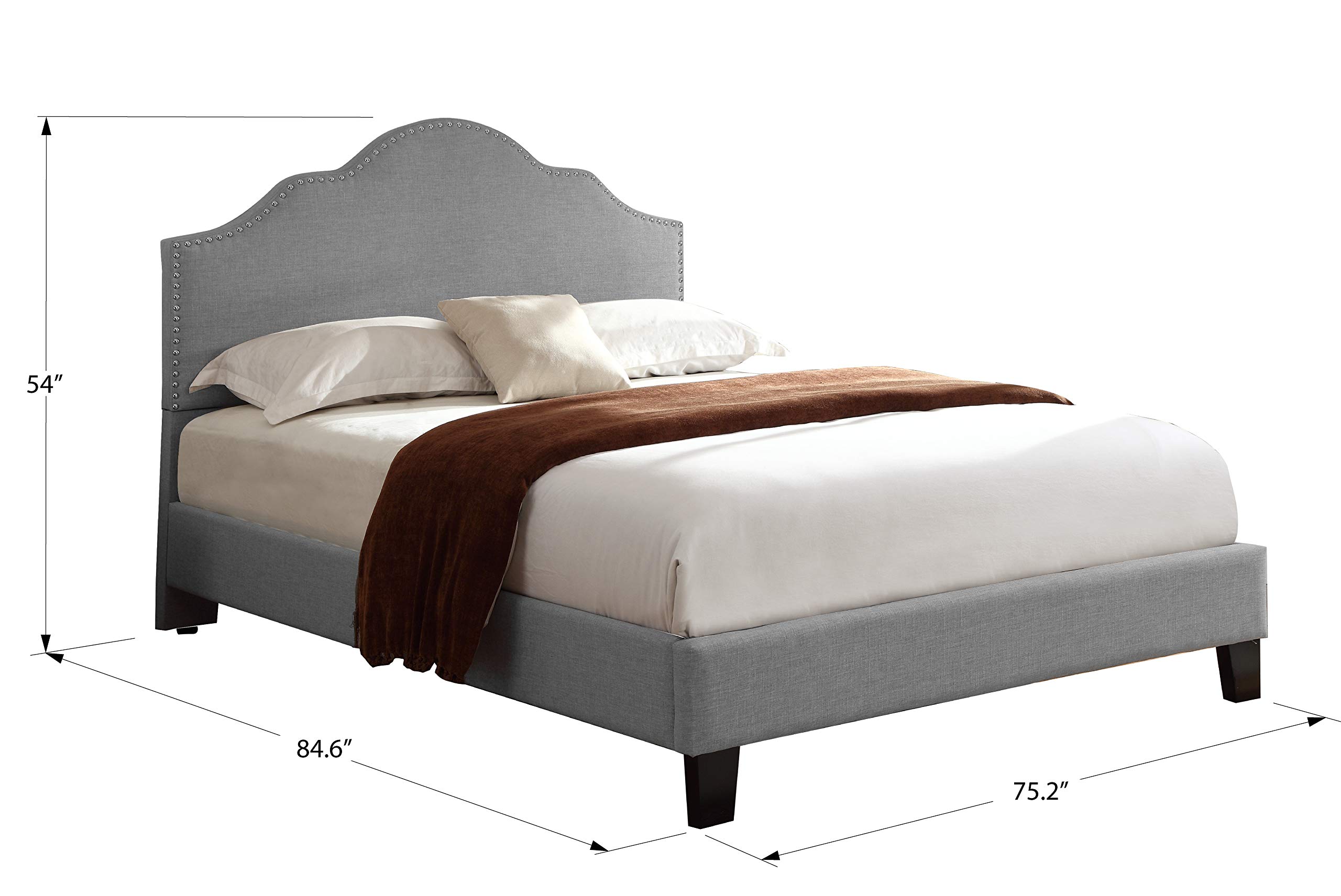 Emerald Home Madison Upholstered Bed Frame with Headboard - Light Gray Upholstery - Queen Size Bed for Modern Bedroom & Guest Room