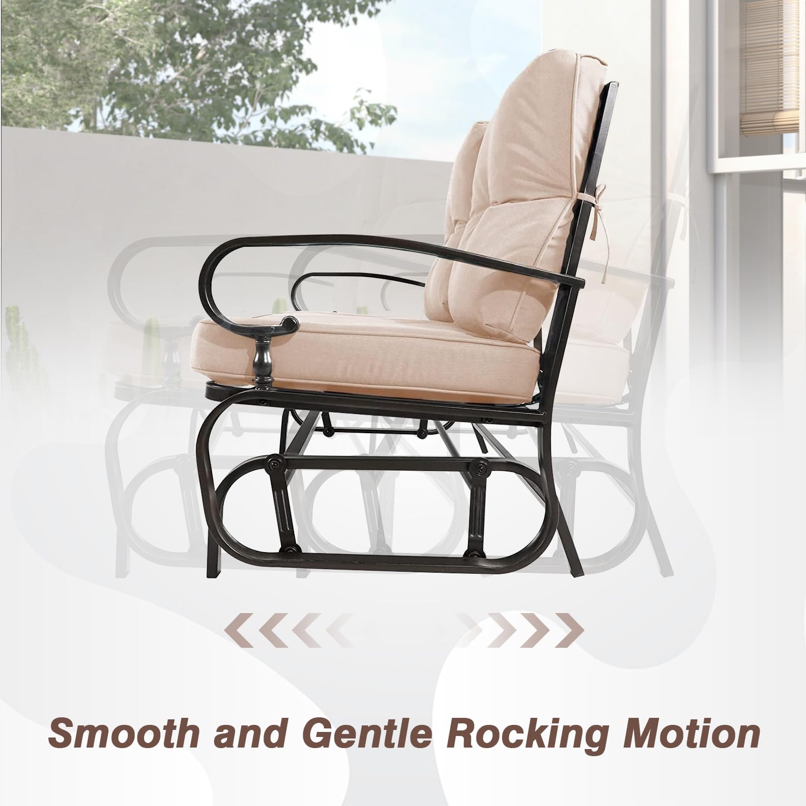 Outdoor Glider Rocking Bench for 2 Person - Steel Frame Patio Loveseat with Weather-Resistant Cushions - Perfect for Garden, Yard, Porch & Backyard Relaxation (Brown)