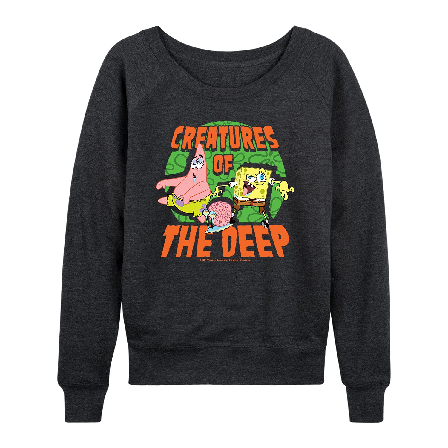 HYBRID APPAREL Women's SpongeBob SquarePants Creatures Of The Deep Lightweight French Terry Pullover Hoodie - Casual Loungewear & Cartoon Character Sweatshirt for Fans
