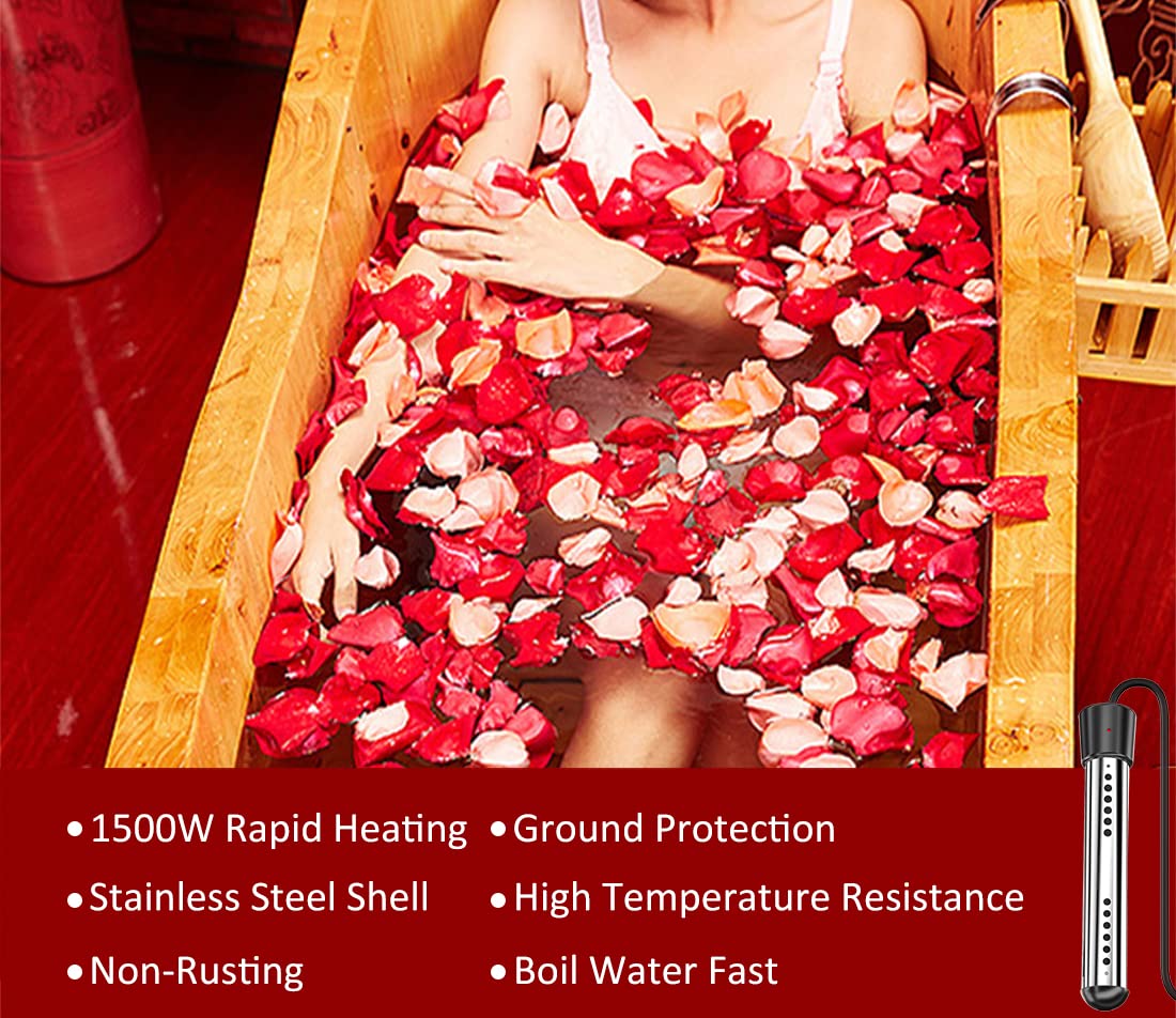 1500W Above Ground Pool Heater with Digital LCD Thermometer - Portable Stainless Steel Submersible Water Heater with Anti-Scalding Guard - Perfect for Inflatable Pools, Stock Tanks & Backyard Swimming Pools