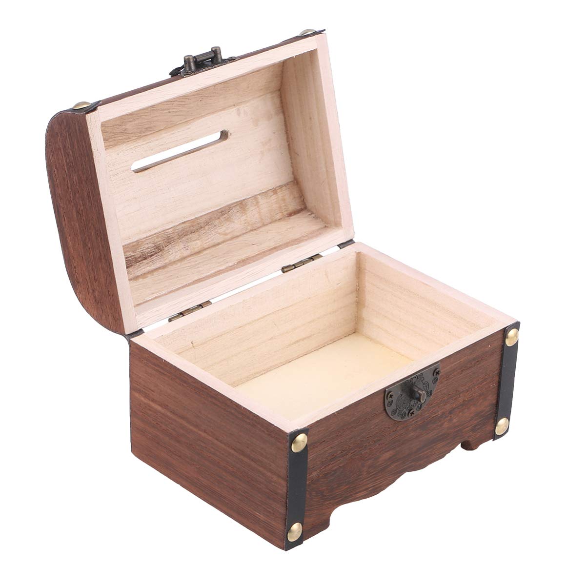 Vintage Wooden Treasure Chest Box with Lock & Key - Retro Coin Bank, Jewelry Storage Box for Home Decor, Kids Piggy Bank, Pirate Themed Gift - Perfect for Saving Money, Organizing Jewelry & Collectibles