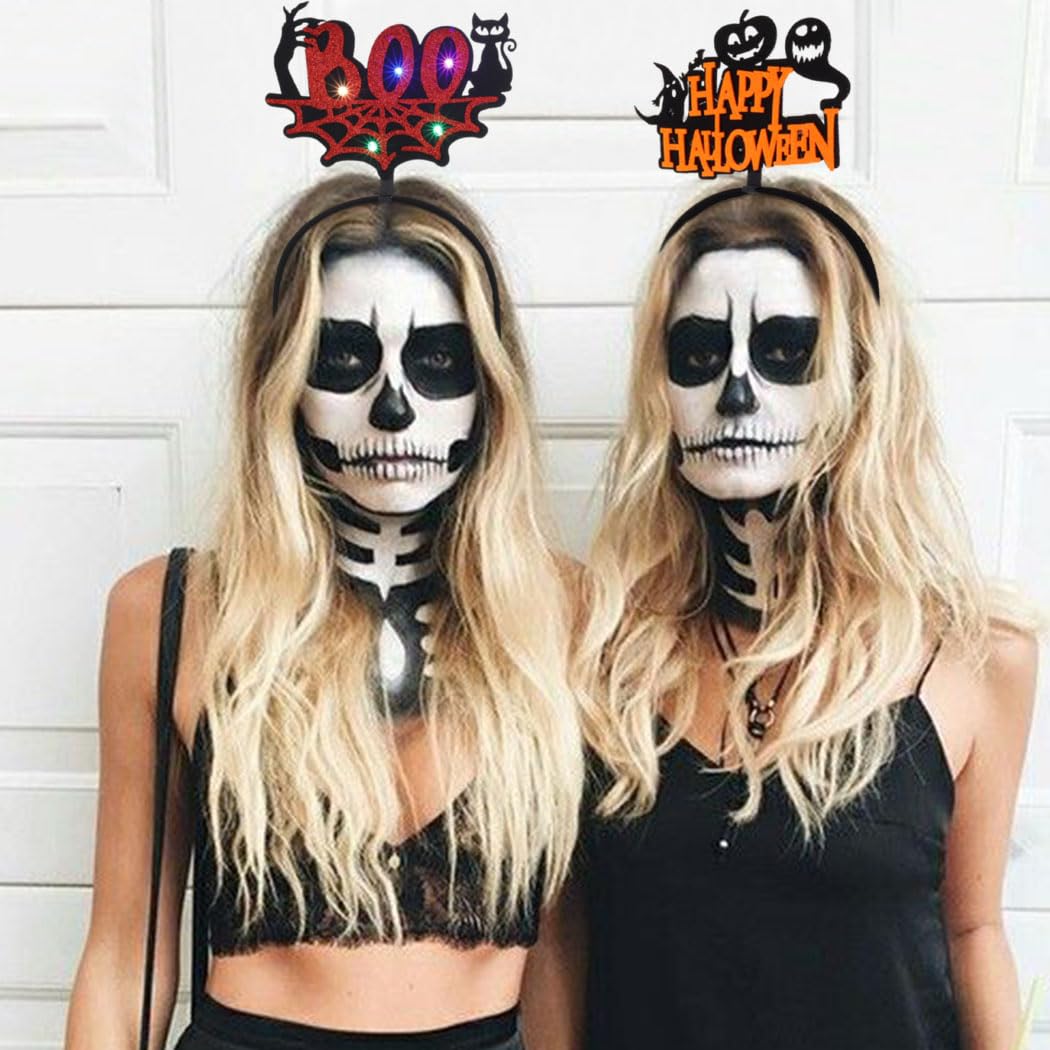 Glow in the Dark Halloween Headbands - LED Light Up Pumpkin & Spider Web Hair Accessories for Women & Girls | Costume Party, Trick or Treat, Cosplay, Rave & Nighttime Events