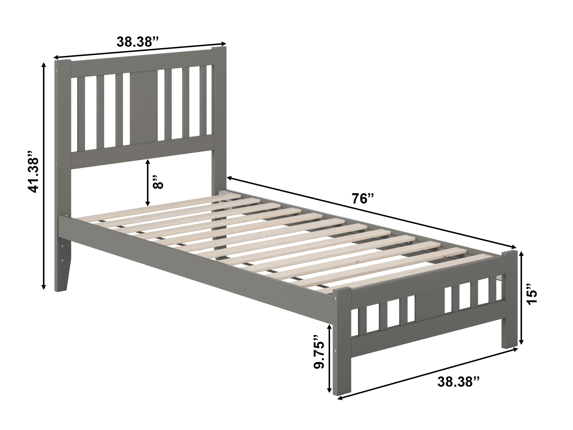 AFI Tahoe Twin Size Platform Bed Frame with Footboard & USB Charging Station - Grey Wooden Bed for Kids, Teens & Guest Rooms - Space-Saving Modern Design with Built-In Storage