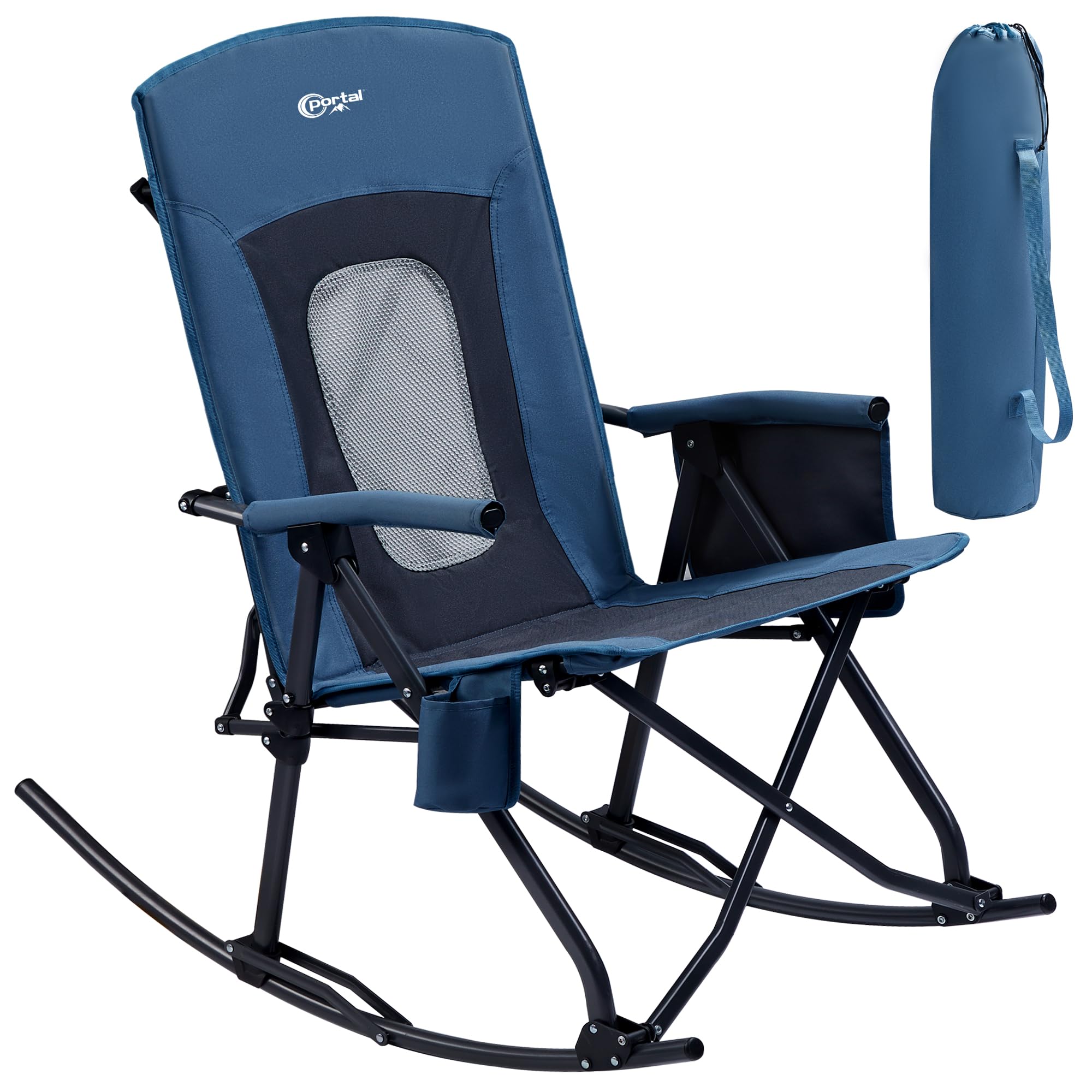 PORTAL Oversized Folding Rocking Camping Chair - Heavy Duty 400 lbs Capacity Portable Outdoor Rocker with High Back Support, Hard Armrests & Carry Bag - Perfect for Backyard, Beach, Picnics & Camping Trips