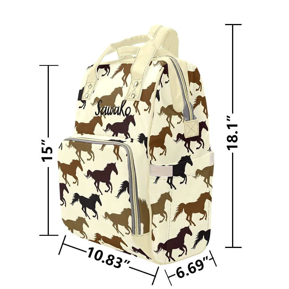 Personalized Animal Running Horse Diaper Backpack - Custom Name Travel Bag for Women & Girls, Perfect for Daycare, Park Outings and Family Trips