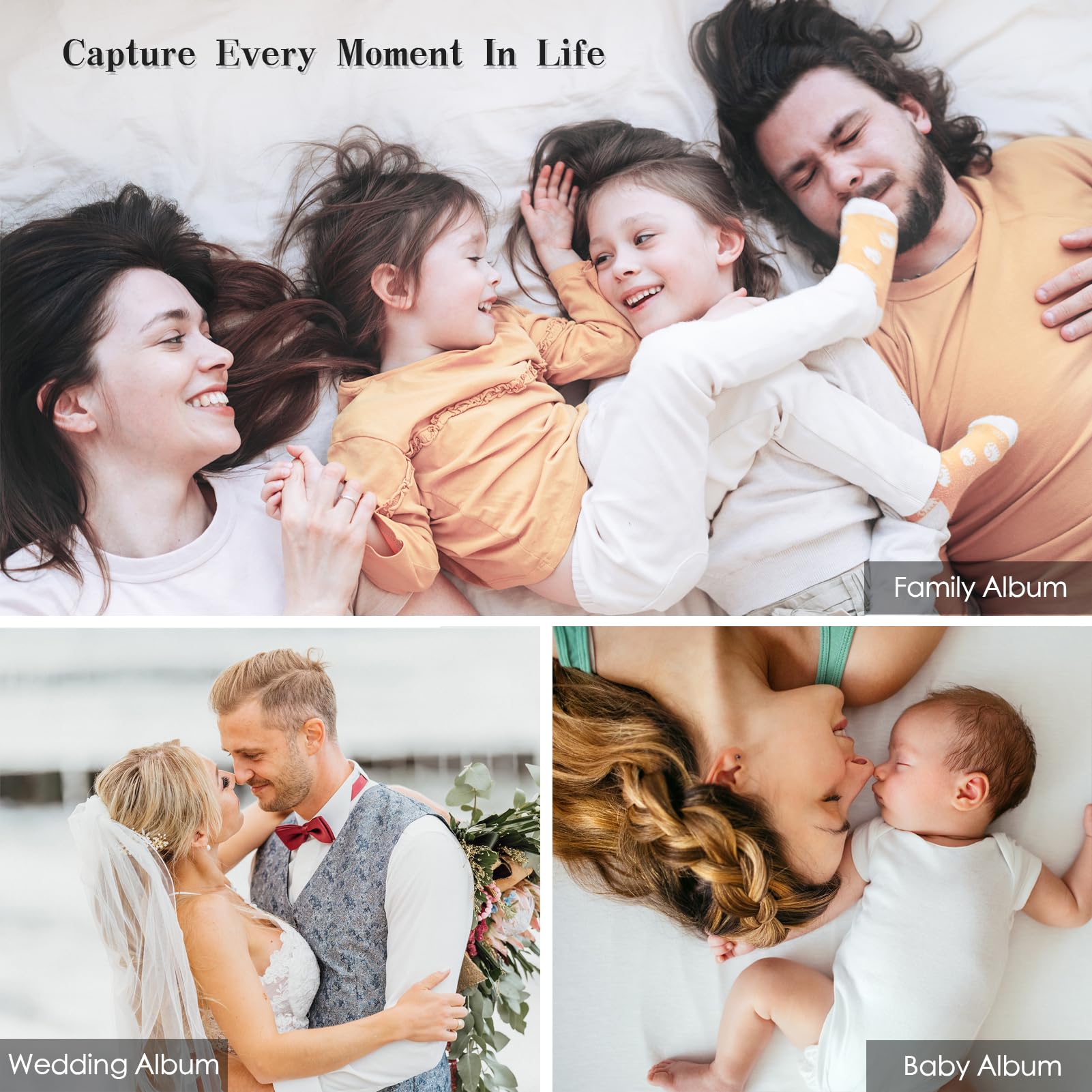 Premium DIY Magnetic Scrapbook Album with Linen Cover - Holds 4x6, 5x7, 6x8, 8x10 & 10x12 Photos - Includes Metal Pen Holder - 60 Pages (13.2