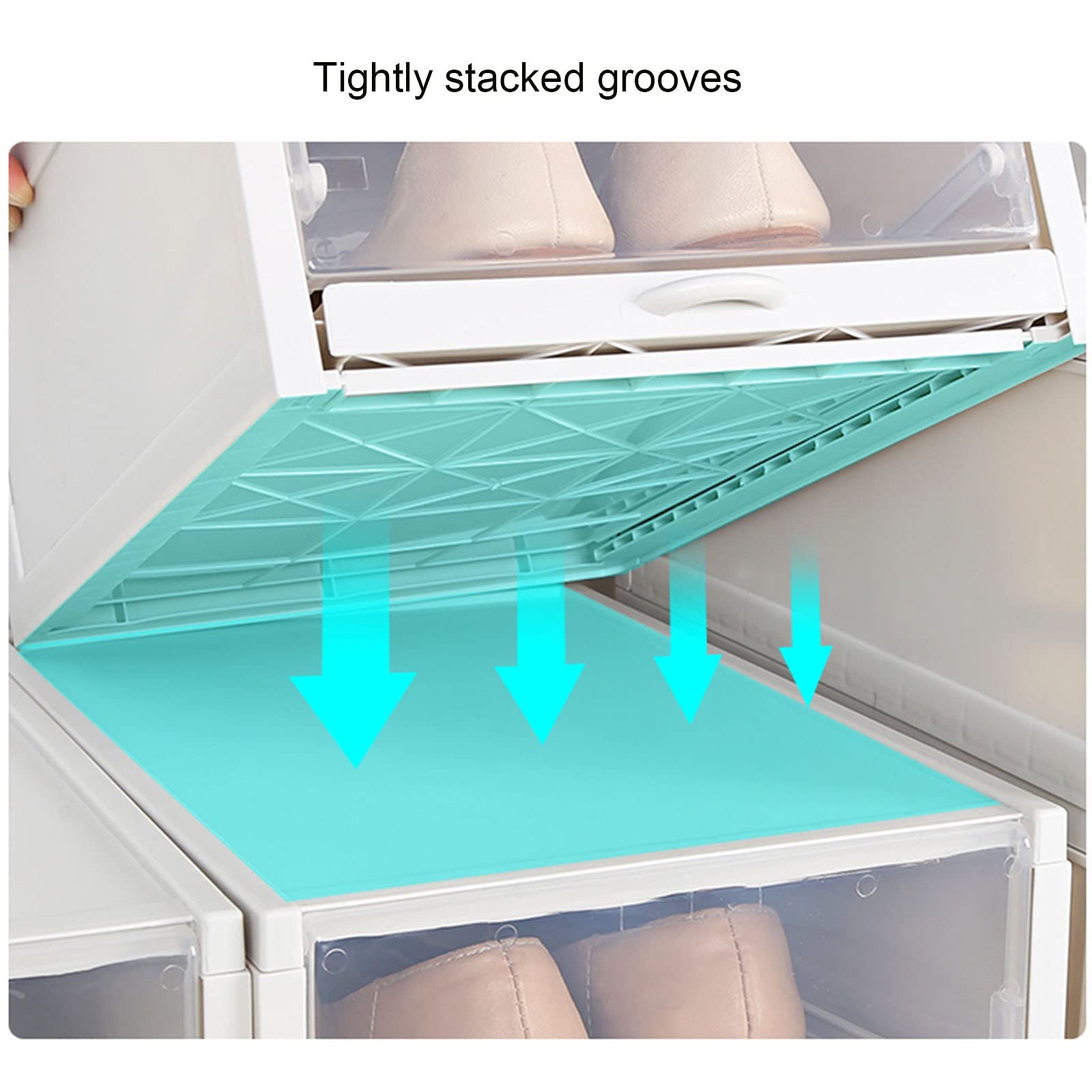 SUNDAY HOME Clear Shoe Boxes with Drawers - 12 Pack Stackable Plastic Shoe Storage Containers | Closet Organizer & Sneaker Display Case (White) - Perfect for Bedroom, Closet, or Entryway Organization