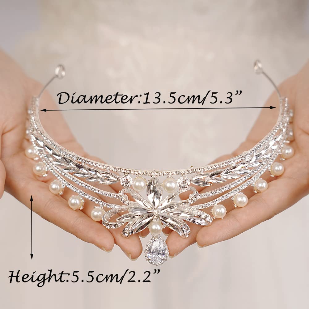 JWICOS Crystal Pearl Tiara Crown for Women - Elegant Bridal Wedding Headpiece, Prom Pageant Hair Accessory | Perfect for Brides, Prom Queens, Pageants & Special Occasions