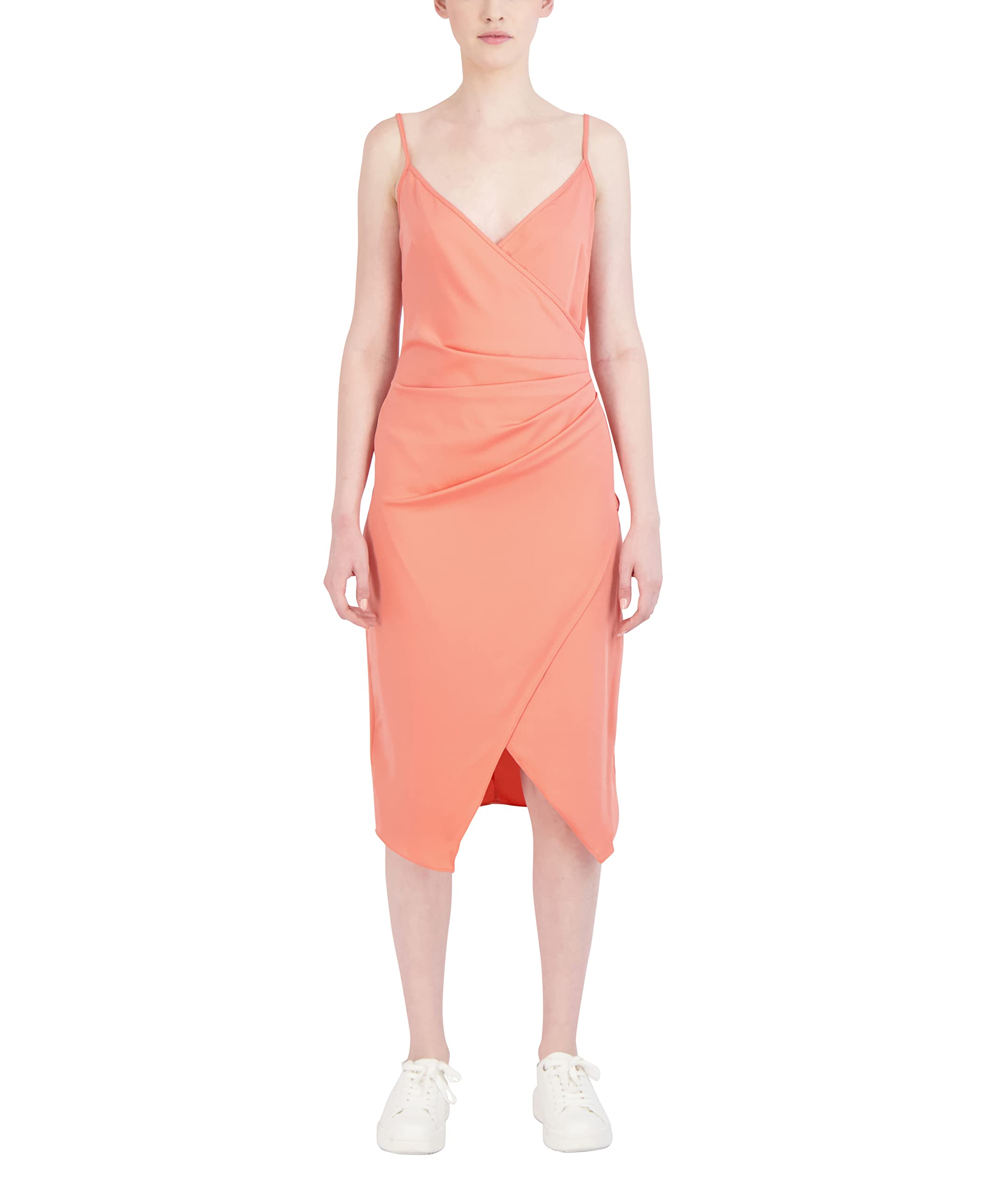 BCBGeneration Women's Spaghetti Strap Wrap Midi Dress - Flowy Summer Dress for Beach, Party & Casual Wear