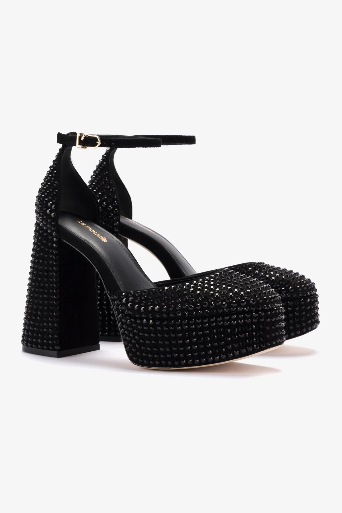 Ari Crystal Pump In Monochrome Black Suede - Elegant Women's High Heel Dress Shoes for Party, Wedding & Evening Events