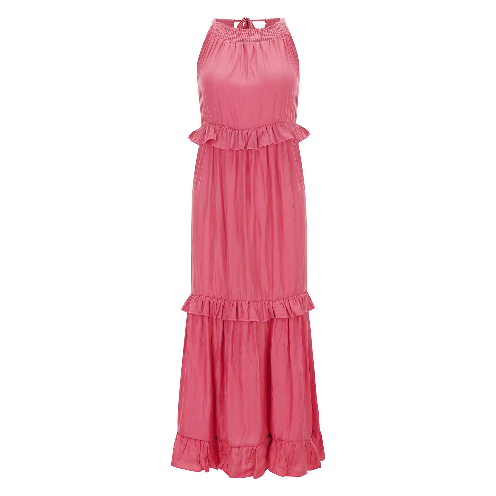 Women's High Neck Ruffle Tiered Maxi Dress - Boho Beach Sundress with Pleated Layered Design for Spring 2025 | Perfect for Vacations, Summer Outings & Casual Wear