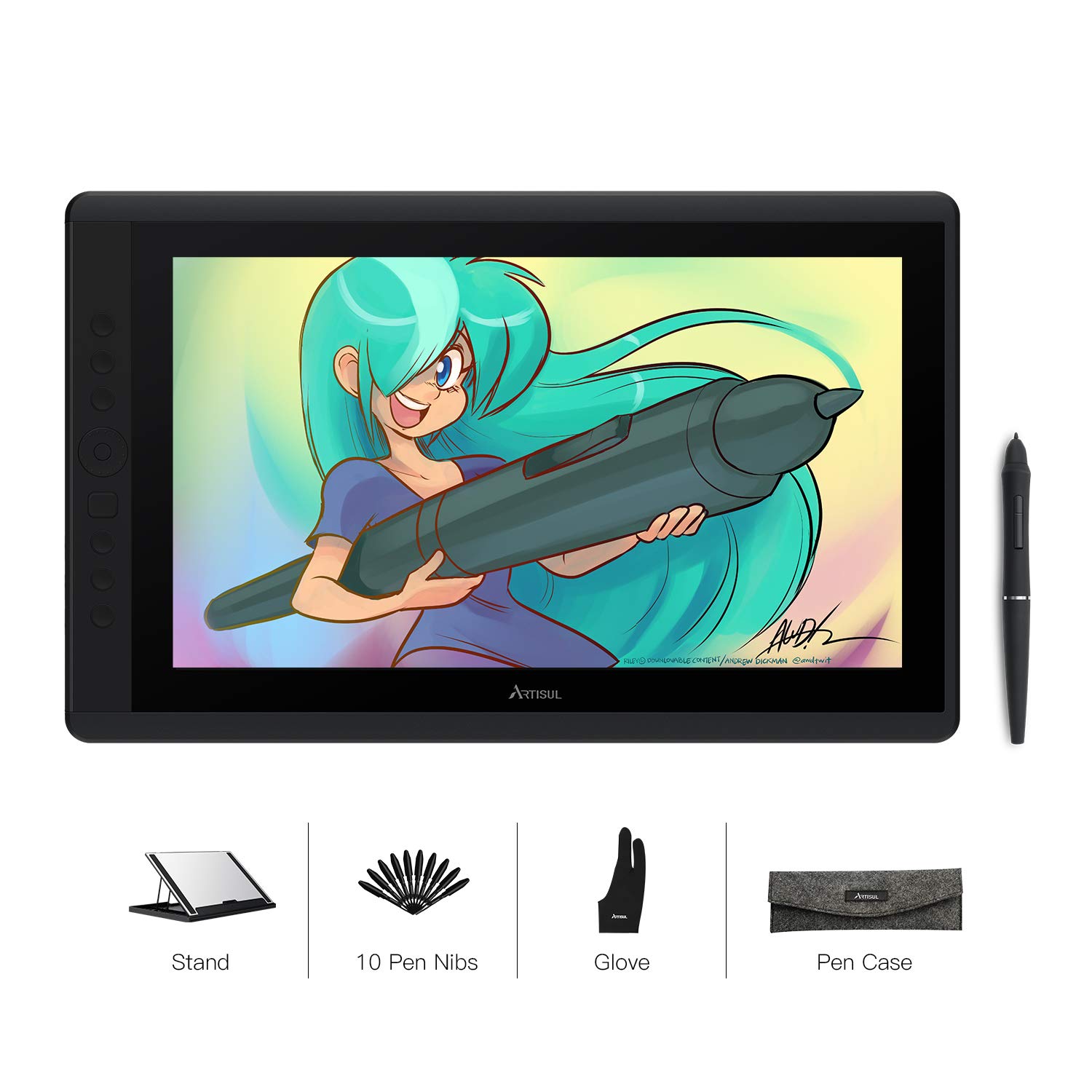 Artisul D16 15.6 Inch IPS Graphics Drawing Tablet with Screen - Full Laminated Pen Display, Battery-Free Stylus, 8192 Pressure Levels, 7 Shortcut Keys & Dial - Compatible with Windows & Mac - Perfect for Digital Art, Animation, Photo Editing & Design Work