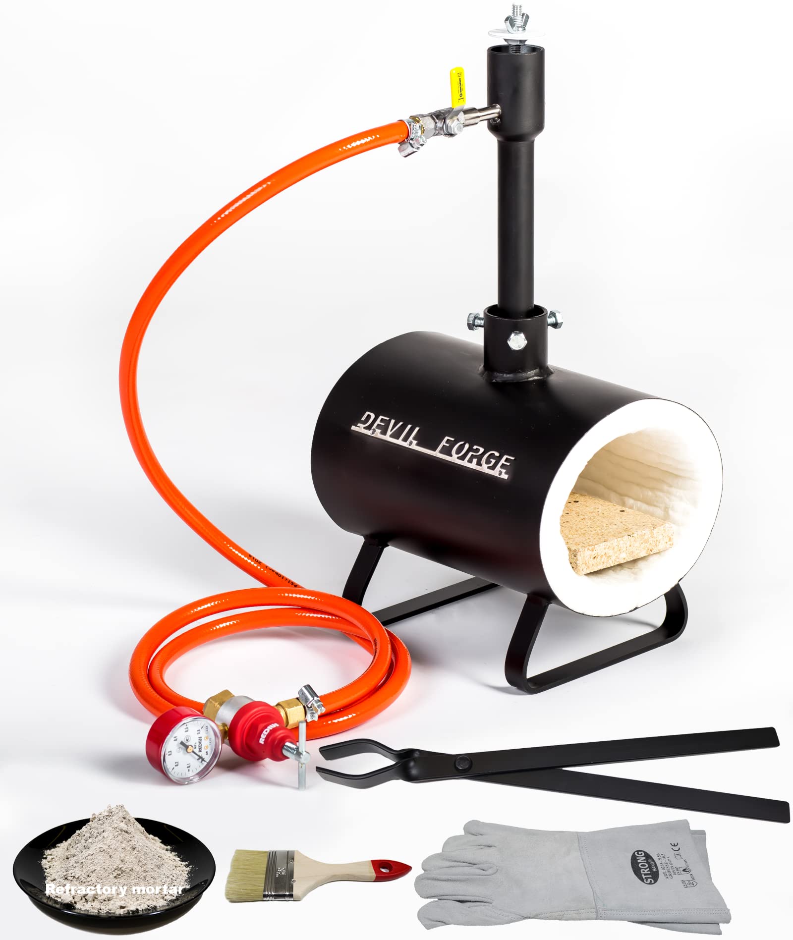 DEVIL-FORGE Propane Gas Forge DFSW - 80,000 BTU Single Burner with Gas Ball Valve & Air Choke - Professional Blacksmithing & Knife Making Tool - Reaches 2500°F/1370°C - Perfect for Farriers, Metalworking, and DIY Forging Projects