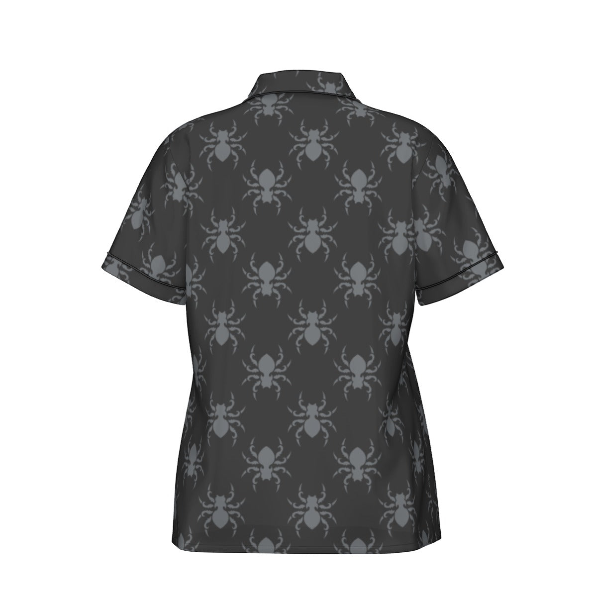 Gothic Black Spider Print Women's Silk-Like Pajama Set - Short Sleeve Nightwear for Halloween, Cosplay & Gothic Lovers - Perfect for Sleepwear, Lounge Wear & Themed Parties