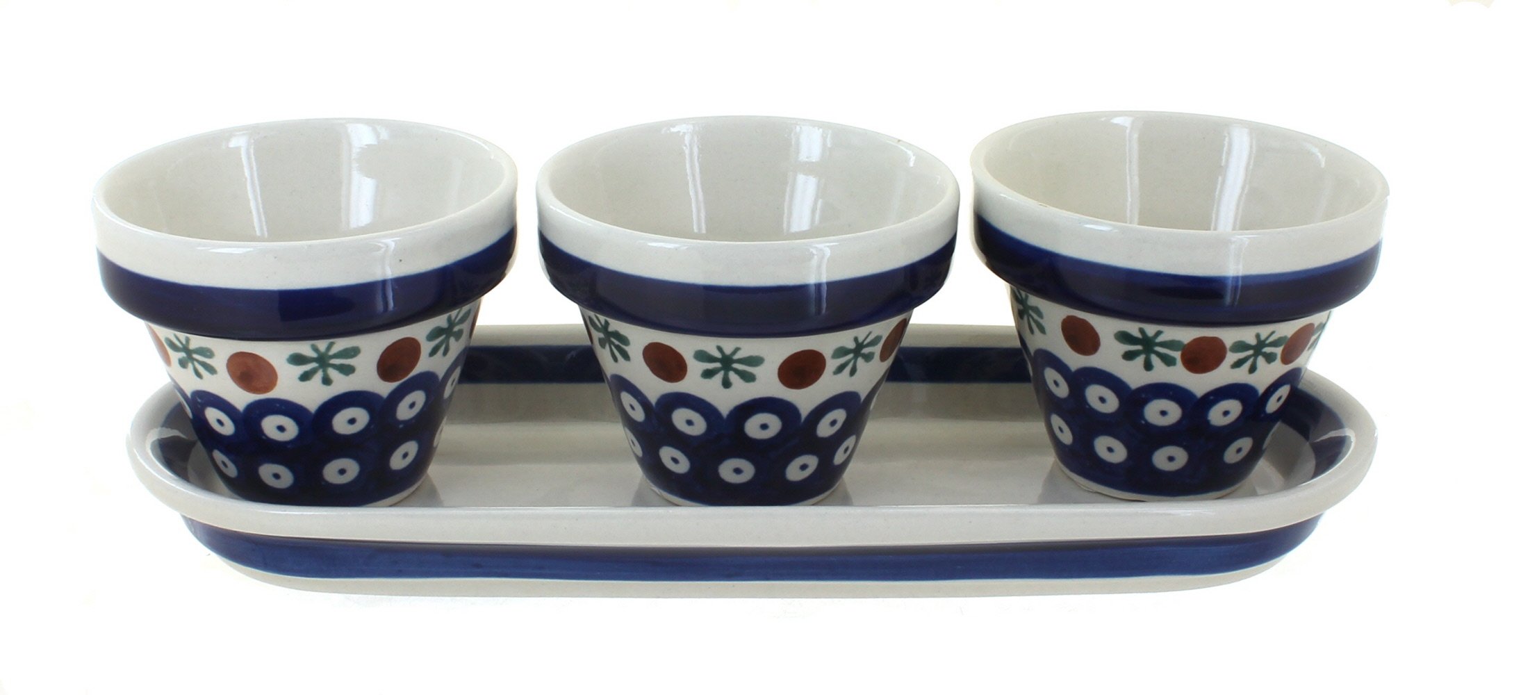 Blue Rose Polish Pottery Flower Pots with Drainage Tray - Handmade Ceramic Planters for Indoor/Outdoor Gardens, Home Decor, and Gift Ideas