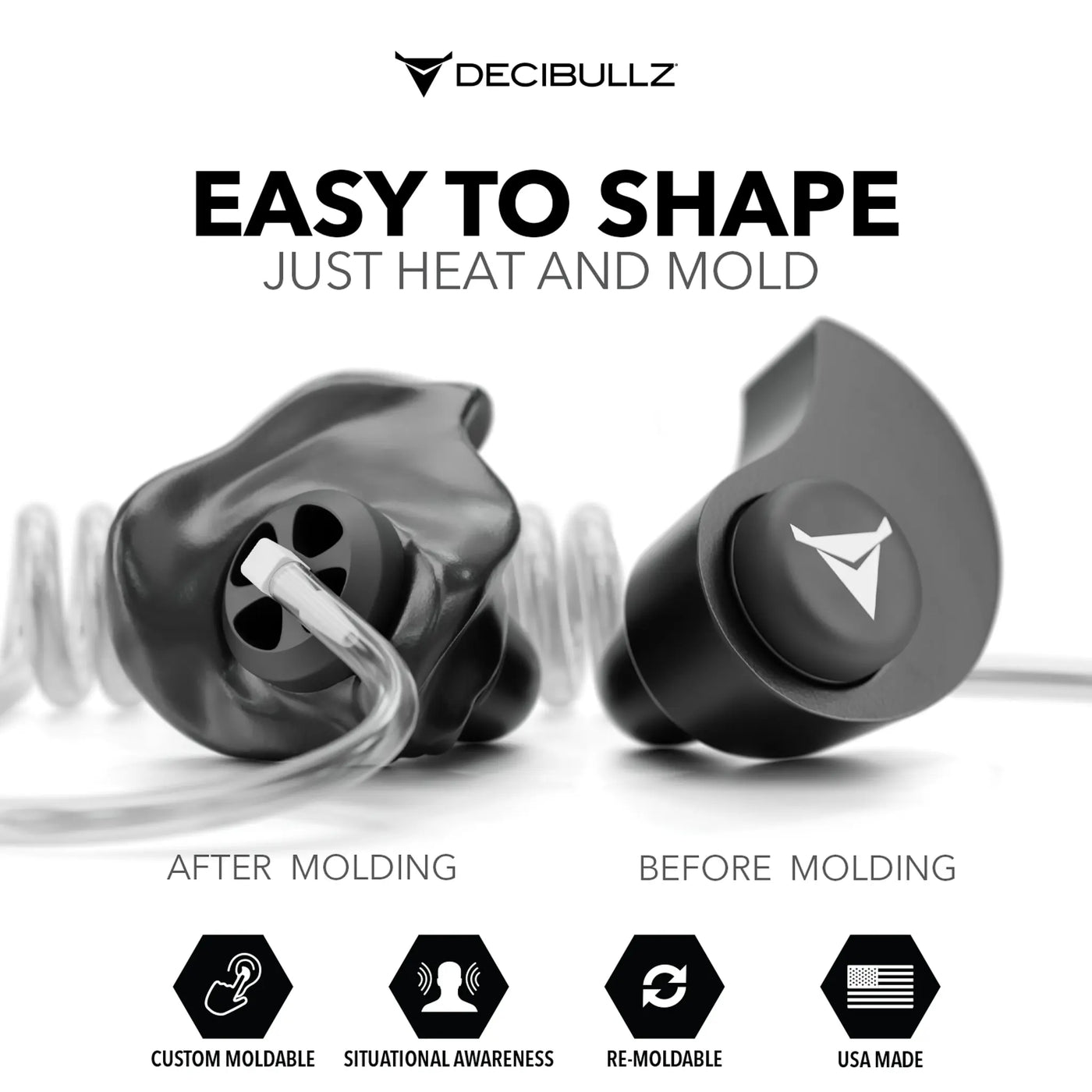 Custom Moldable Earpieces for Hearing Protection & Noise Reduction | Decibullz | Perfect for Shooting, Motorcycling & Concerts