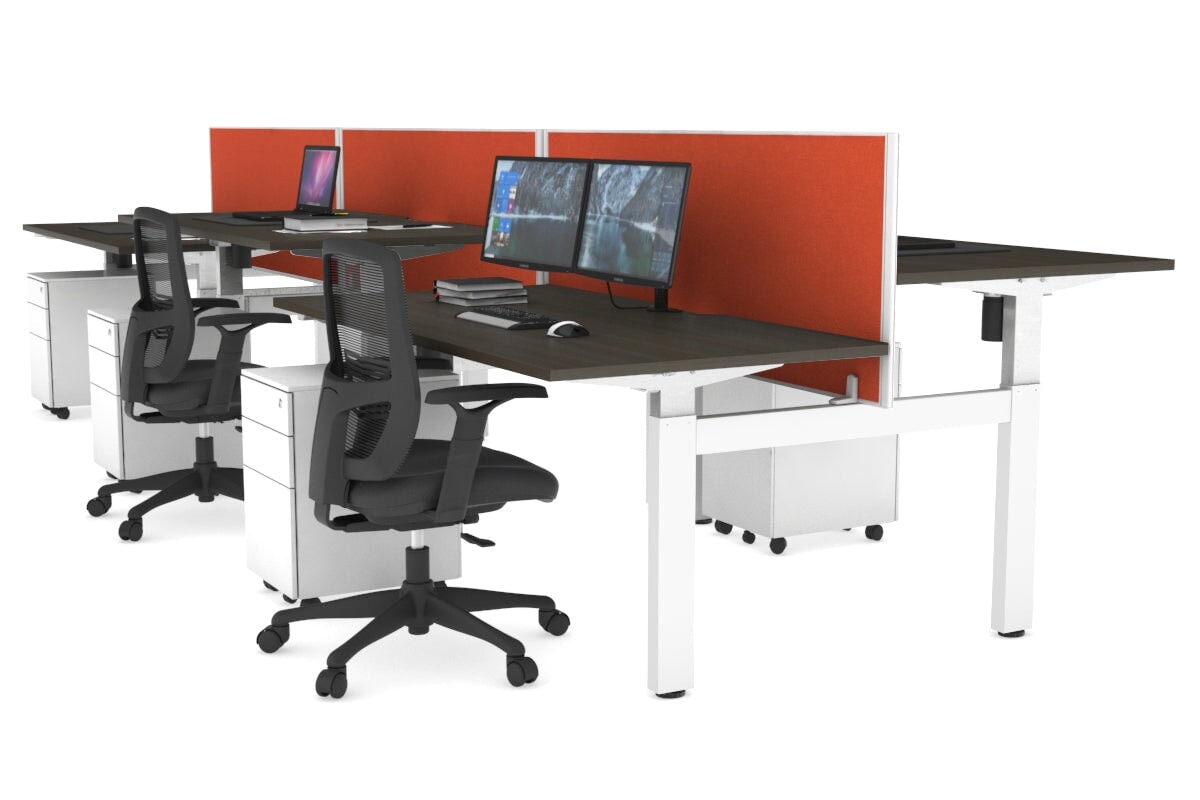 Adjustable 6-Person H Bench Workstation with White Frame - 1400L x 800W, Cable Management Scallop | Perfect for Office, Coworking Spaces & Home Offices