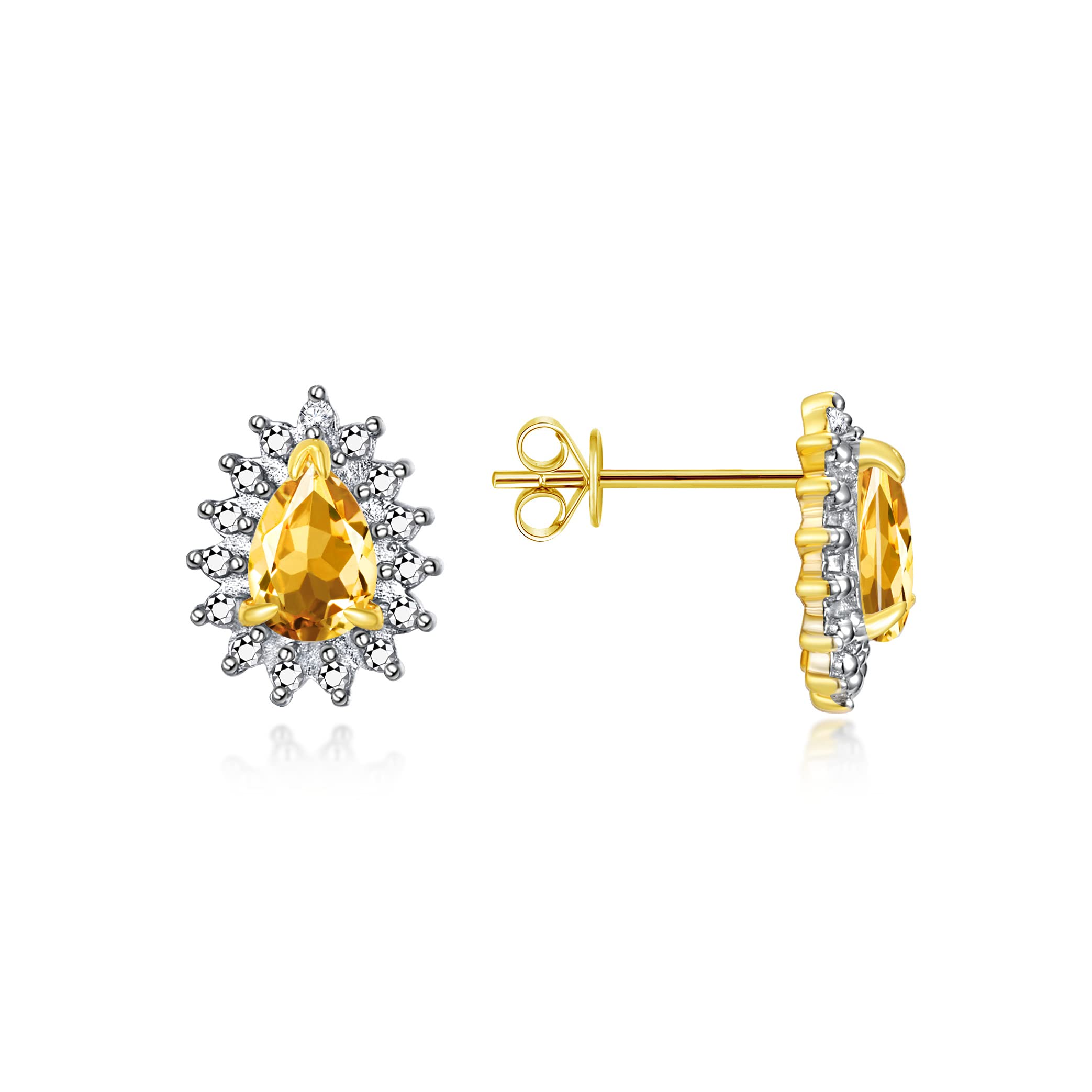 RYLOS 14K Yellow Gold Plated Halo Stud Earrings - 6X4MM Pear Shape Cubic Zirconia & Simulated Diamonds - Elegant Birthstone Jewelry for Women - Perfect Gift for Birthday, Anniversary & Special Occasions