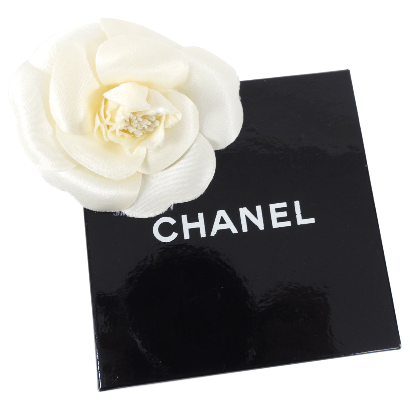 Vintage Chanel 1980s Ivory Silk Satin Camellia Flower Brooch Pin - Elegant Collectible Jewelry for Women, Perfect for Blazers, Scarves & Special Occasions