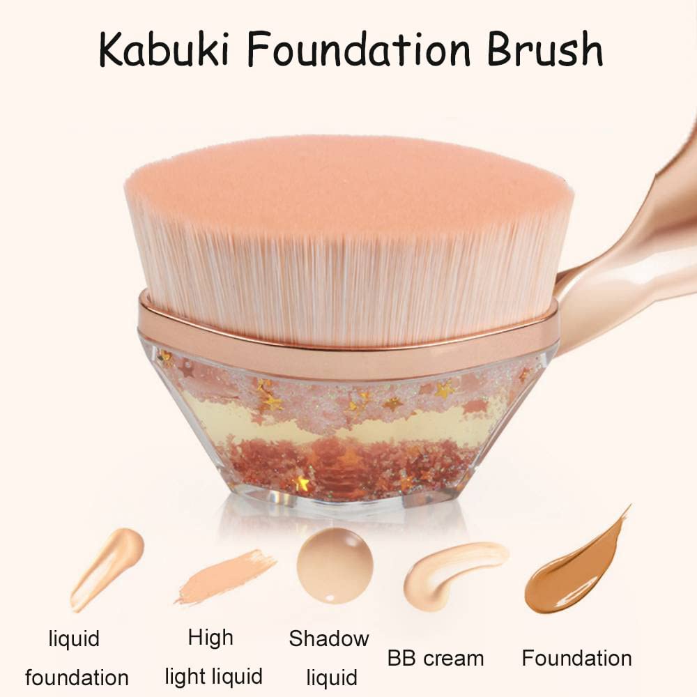 Flat Top Kabuki Foundation Brush Set - 3 Piece Pink Makeup Brushes with Cap for Flawless Foundation Application - Perfect for Professional Makeup Artists & Home Beauty Routines