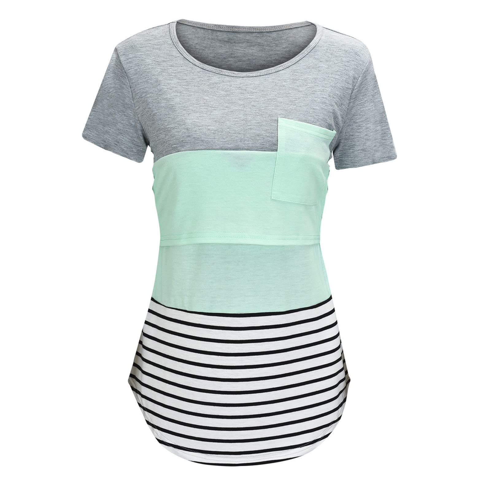 Women's Nursing Maternity T-Shirt - Short Sleeve Breastfeeding Top with Striped Print | Comfortable & Stylish for Nursing Moms | Perfect for Everyday Wear, Outings & Nursing Sessions