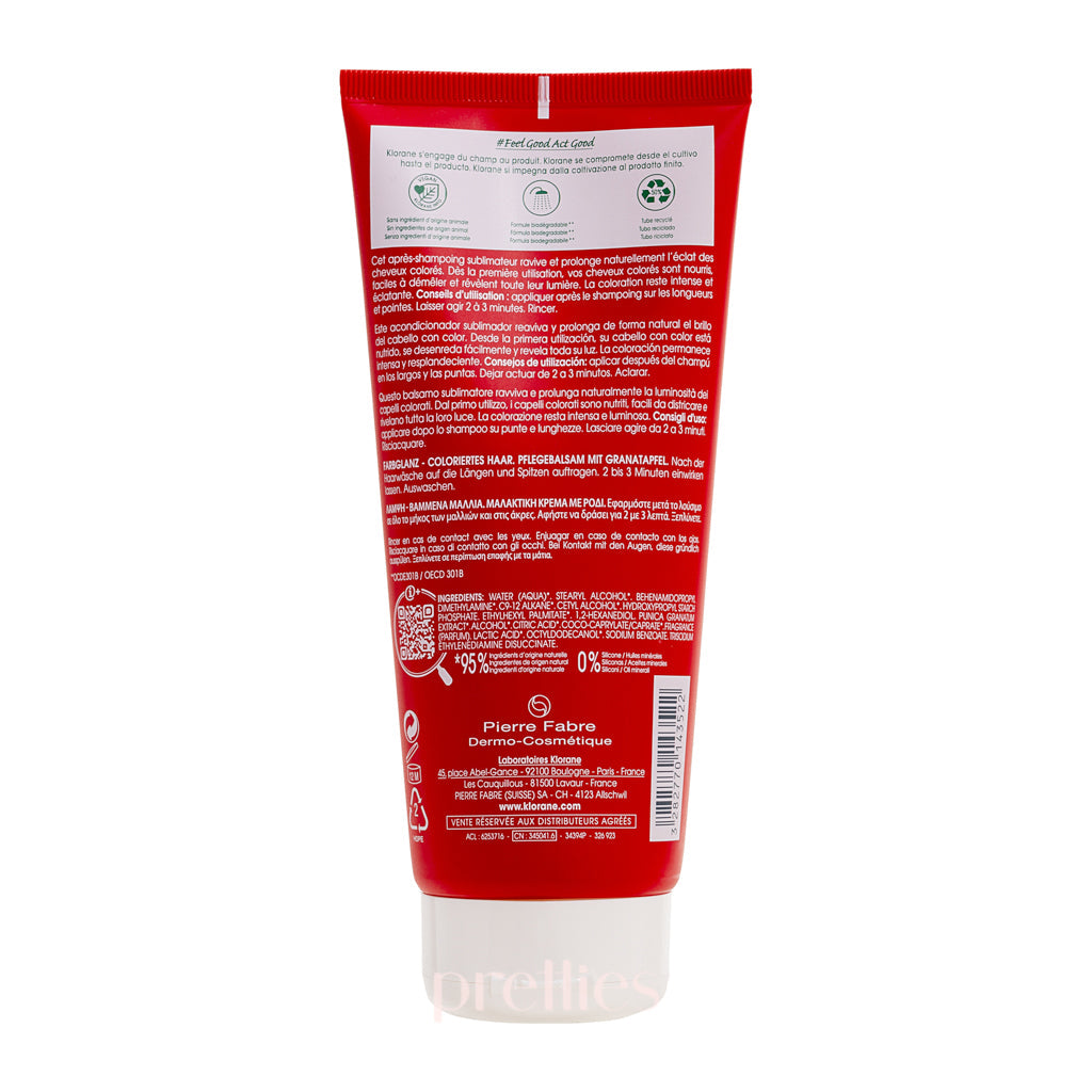 KLORANE Pomegranate Protecting Conditioner 200ml - Hydrating & Nourishing Hair Care for Dry & Damaged Hair - Perfect for Daily Use & Post-Color Treatment