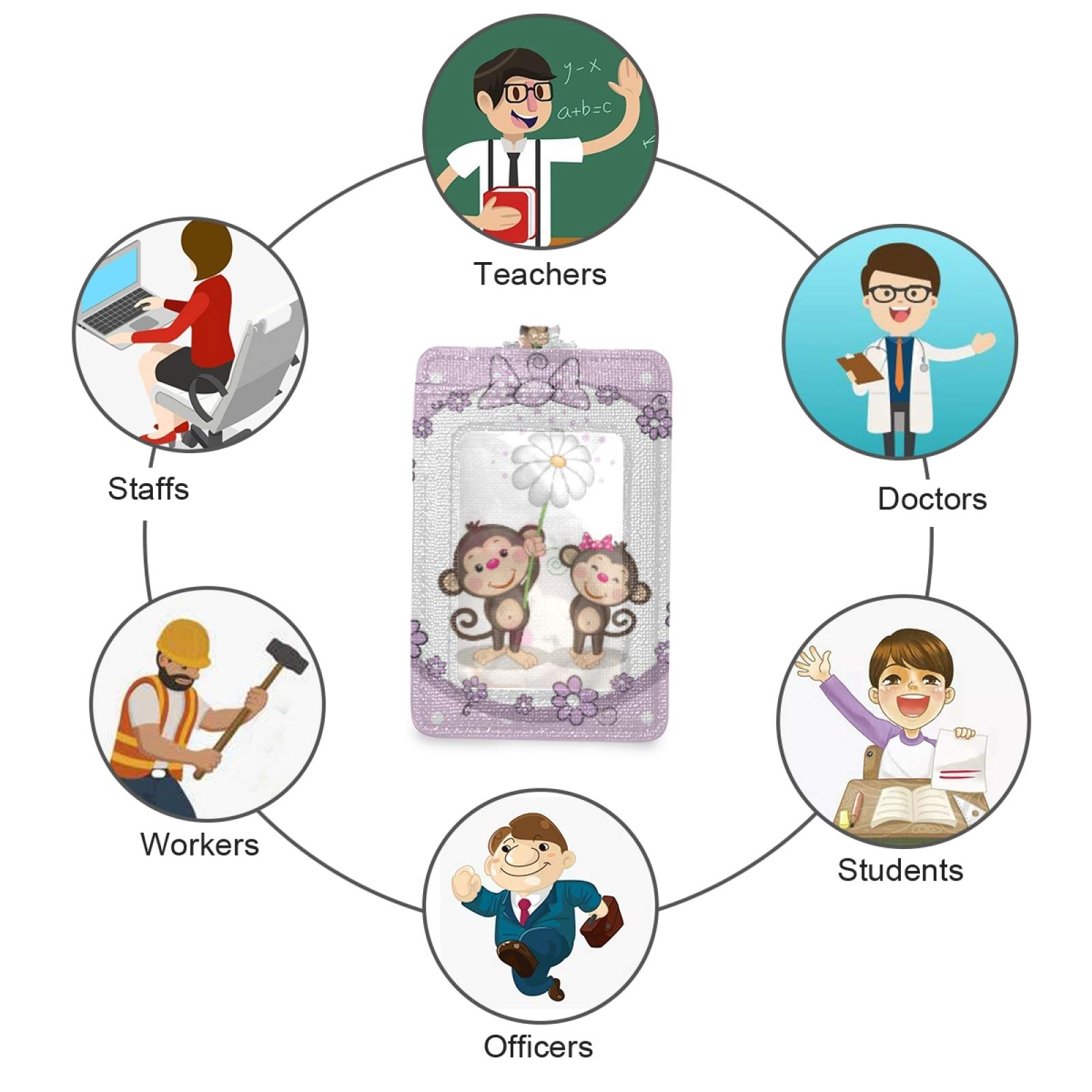 Cute Monkey ID Badge Holder with Lanyard - Office & School Staff Use