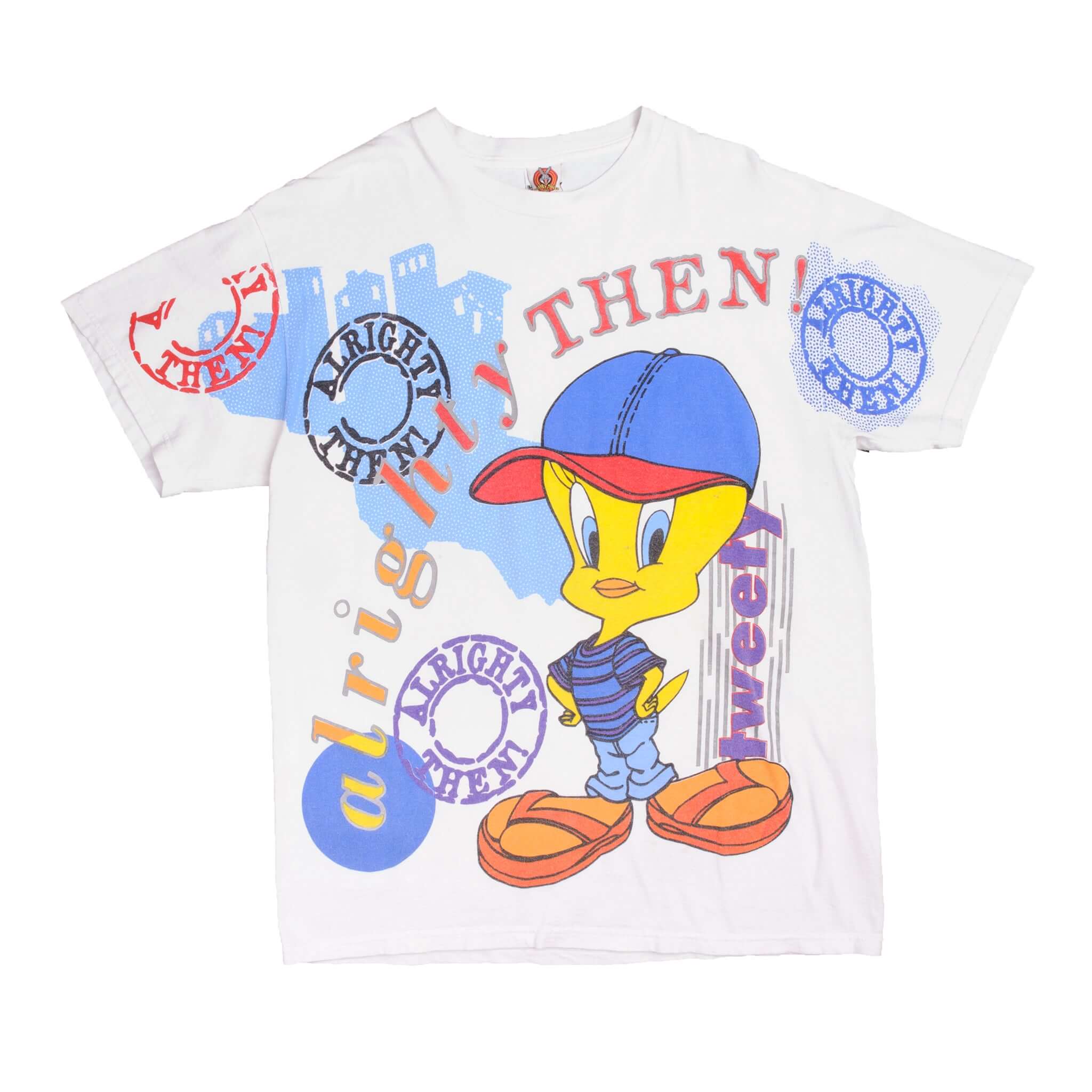 Vintage 1997 Looney Tunes Tweety Bird All Over Print T-Shirt - Large Size - Casual Wear, Cartoon Fan Gift, Retro Fashion Statement